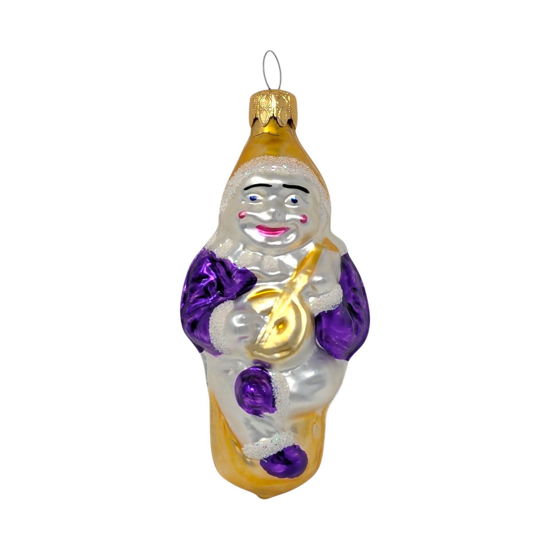 Vintage Blown Glass Clown with Gold Banjo Ornament