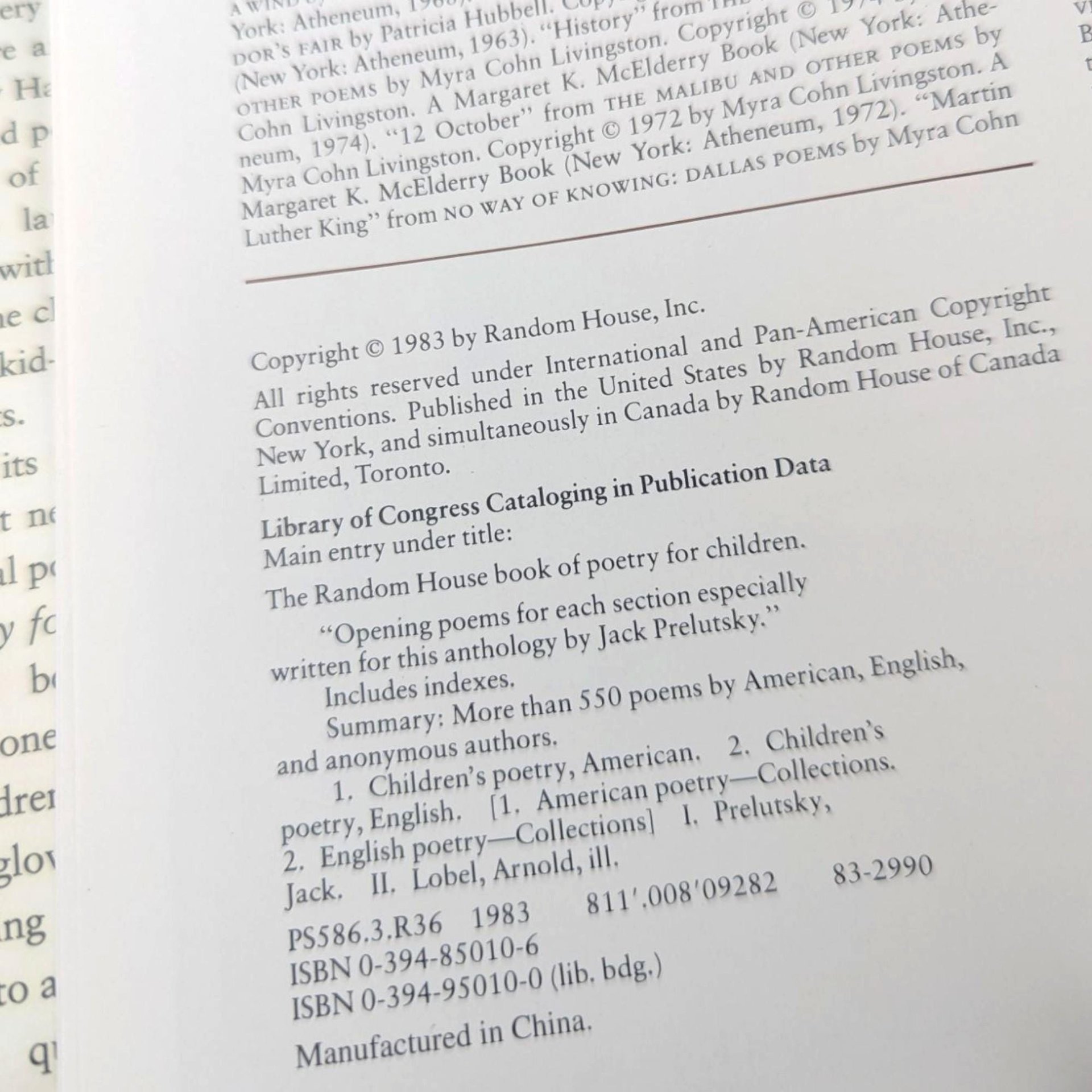 1983 The Random House Book of Poetry for Children