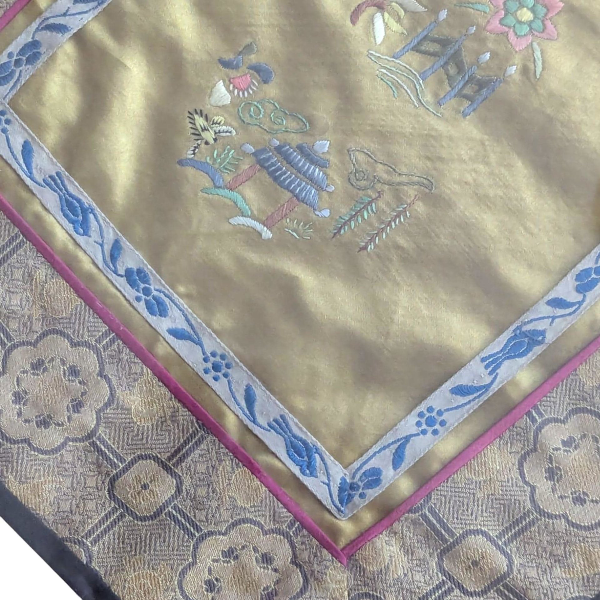 Vintage Silk Embroidery Oriental Wall Hanging