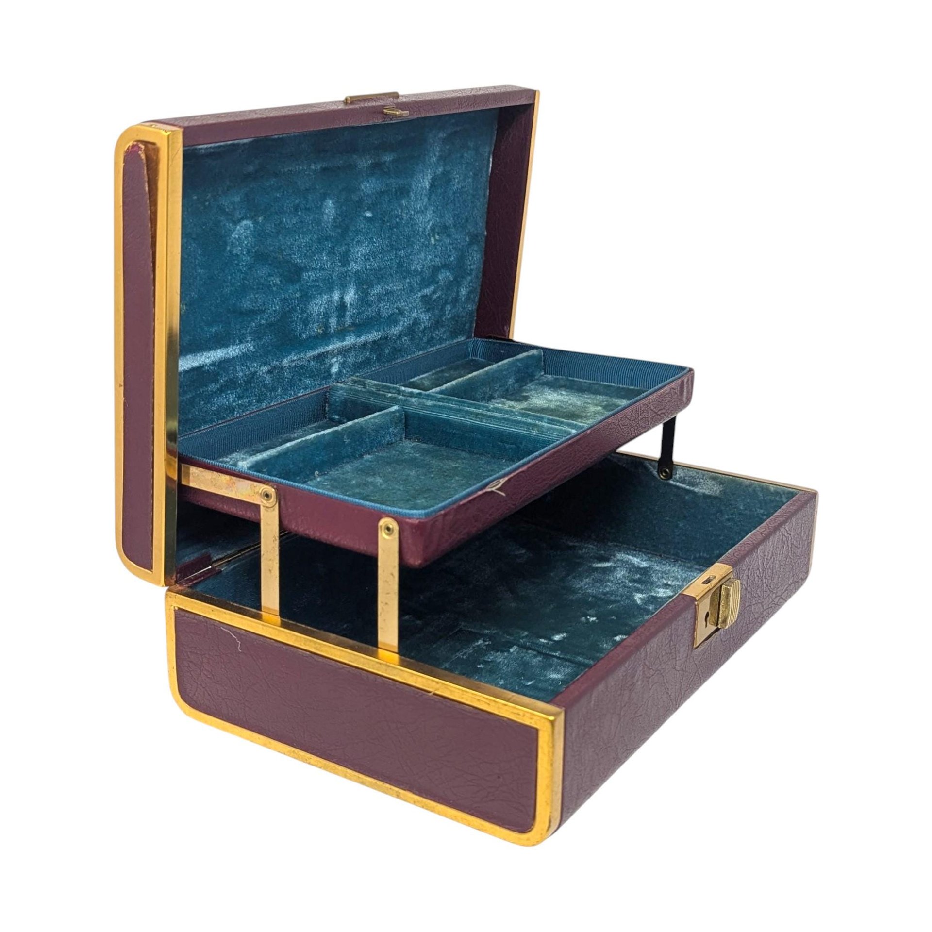 Vintage Maroon and Gold Jewelry Box