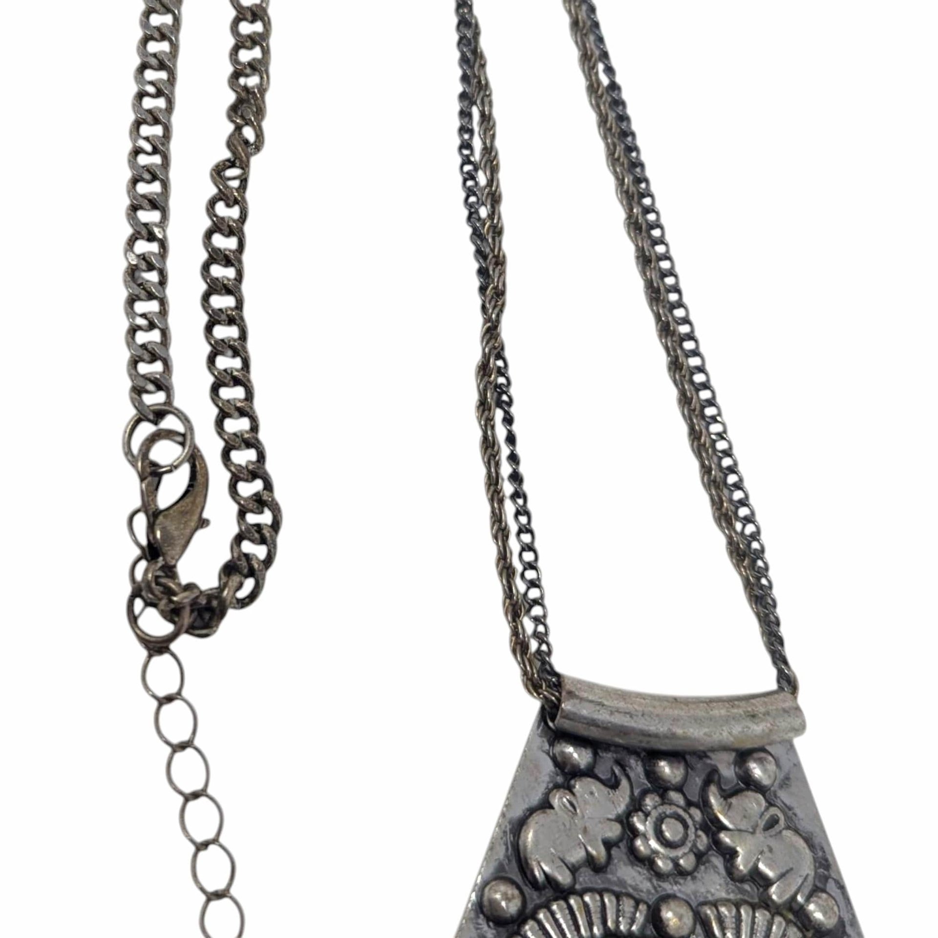 Vintage Silver Tone Statement Pendant Necklace