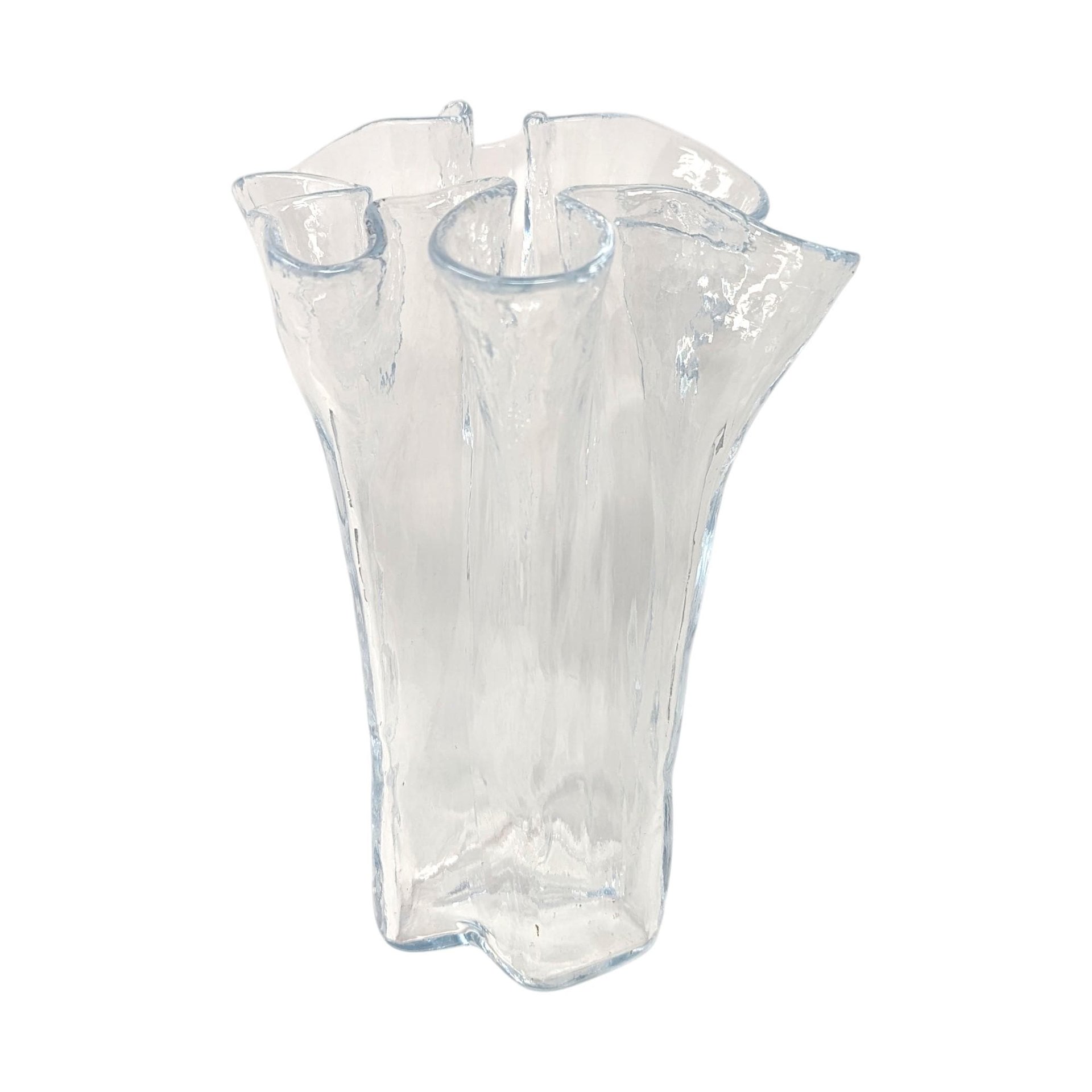 Vintage Muurla Clear Ruffled Freeform Art Glass Vase
