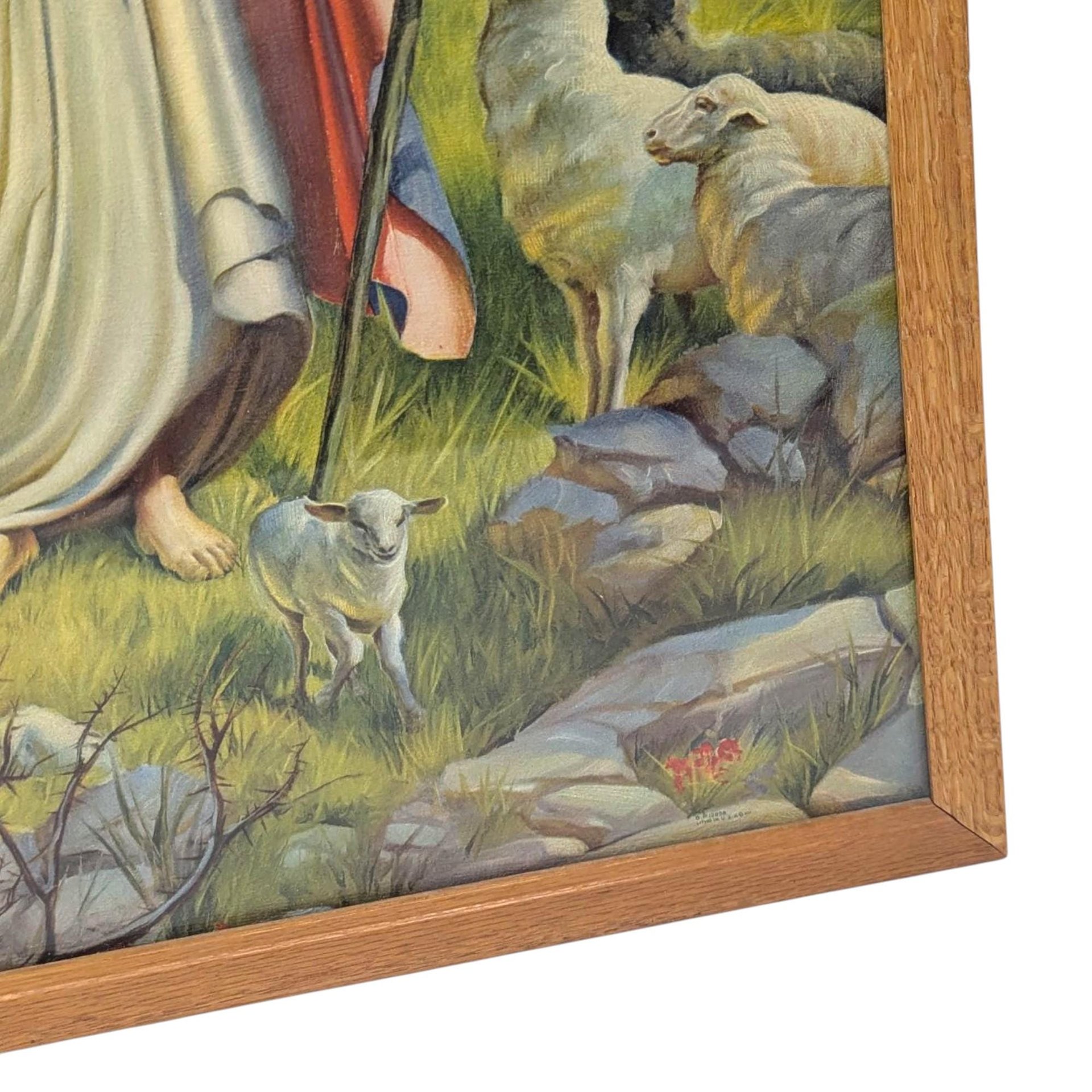 Vintage Framed Jesus the Good Shepherd Lithograph