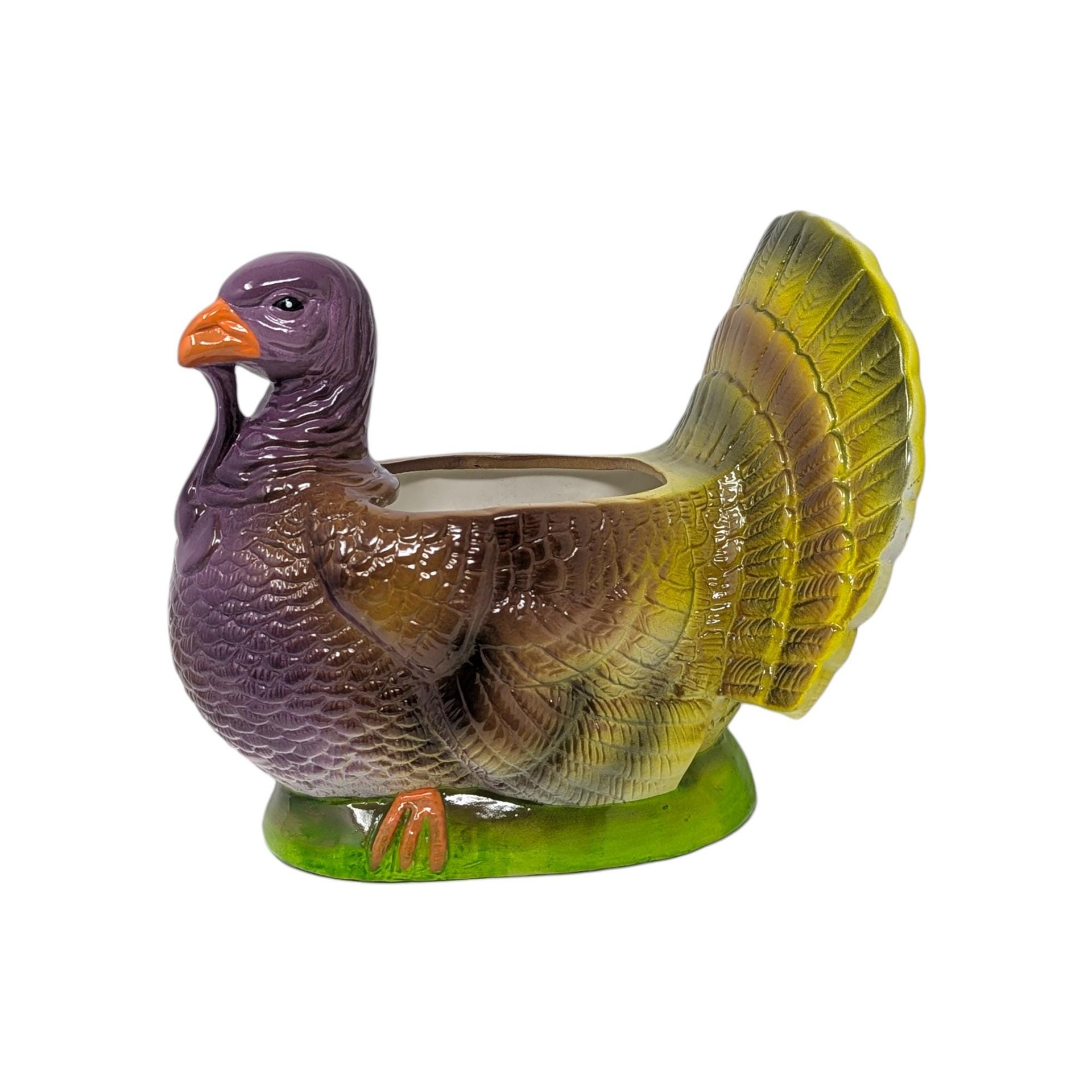 Vintage PR Handpainted Ceramic Turkey Planter