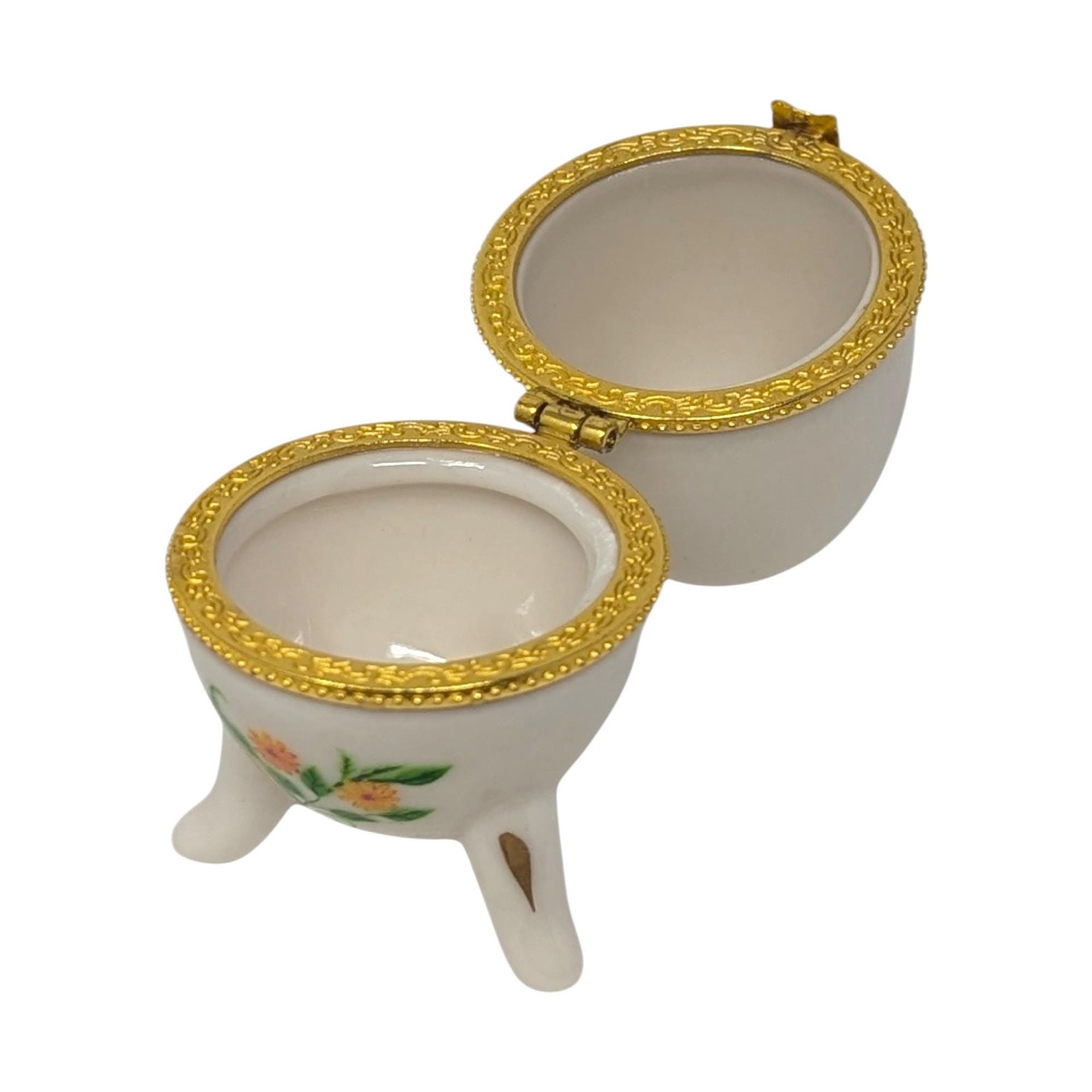 Vintage Egg Shaped Ceramic Floral Trinket Box