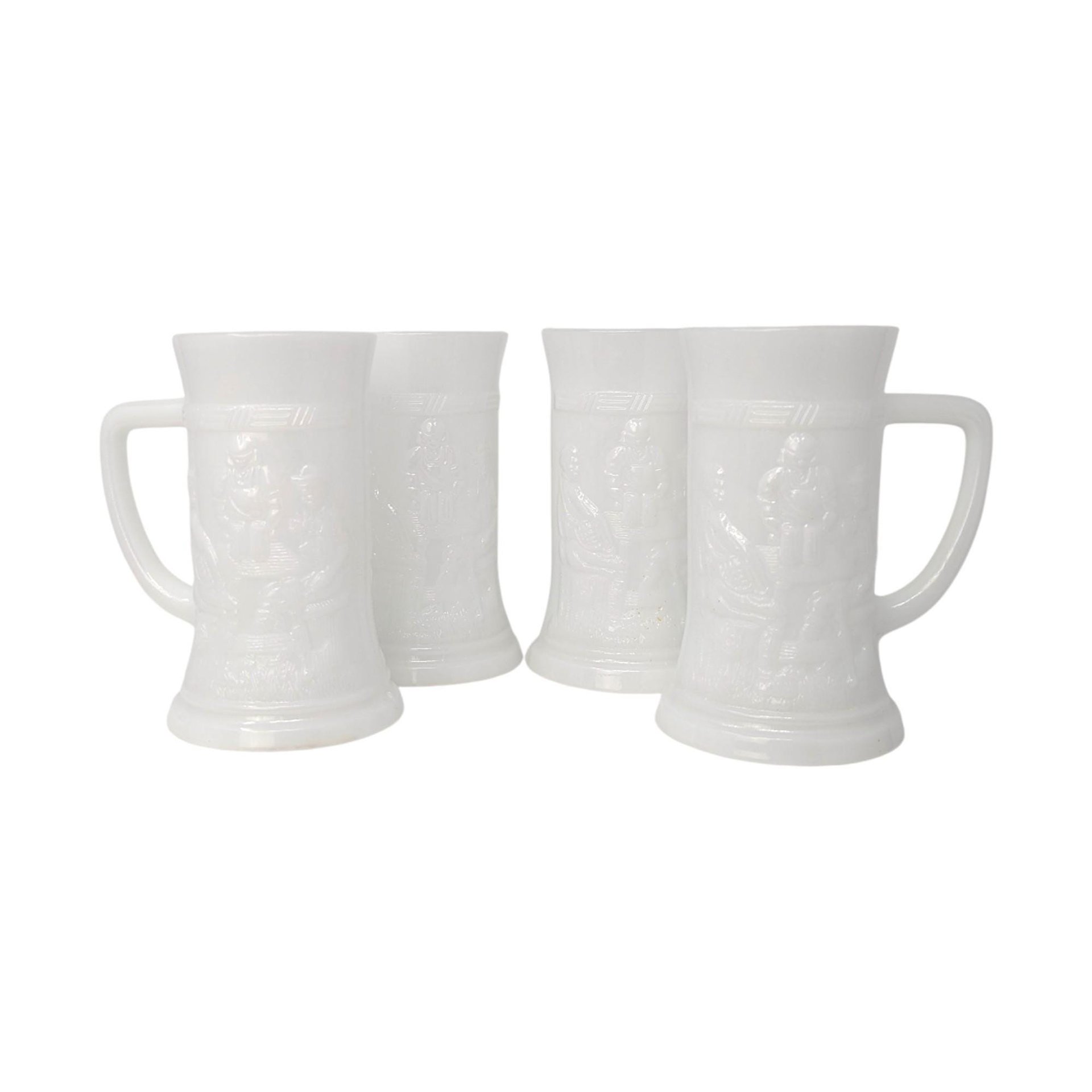 Set of 4 Vintage Federal Milk Glass Tavern Steins