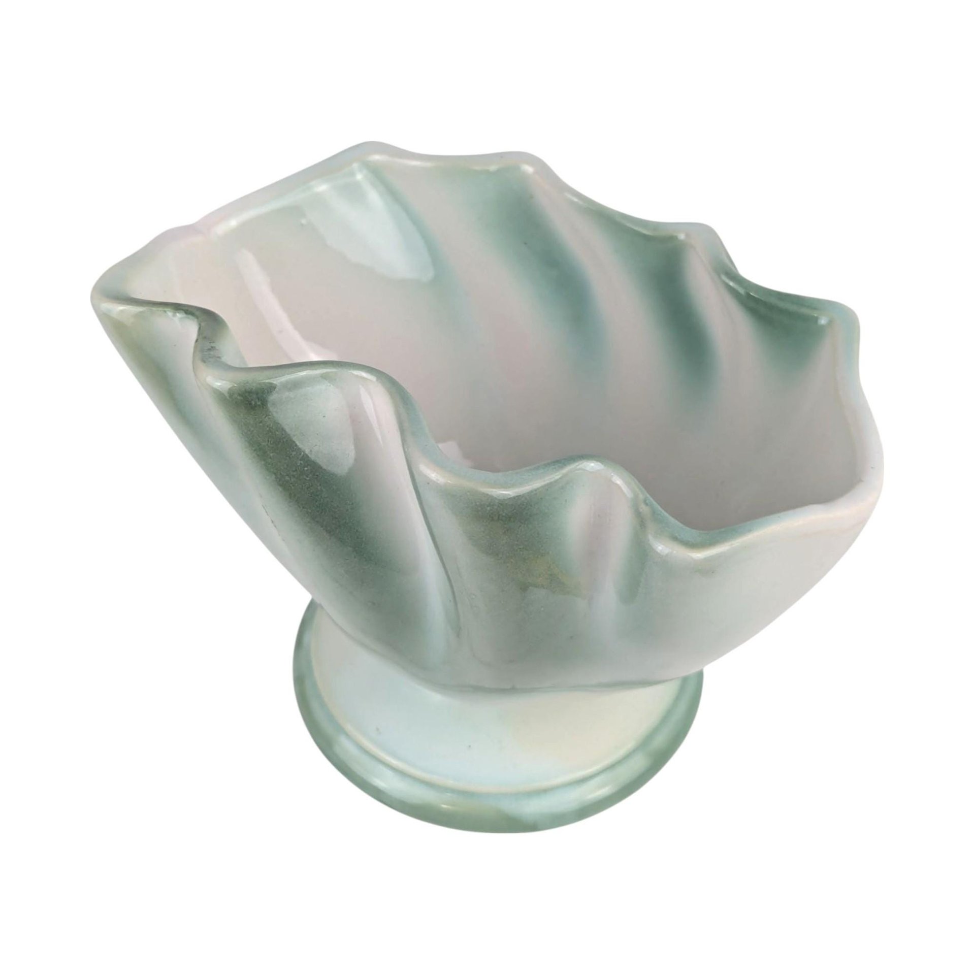 Vintage 5" Regal Green and White Ceramic Pedestal Planter