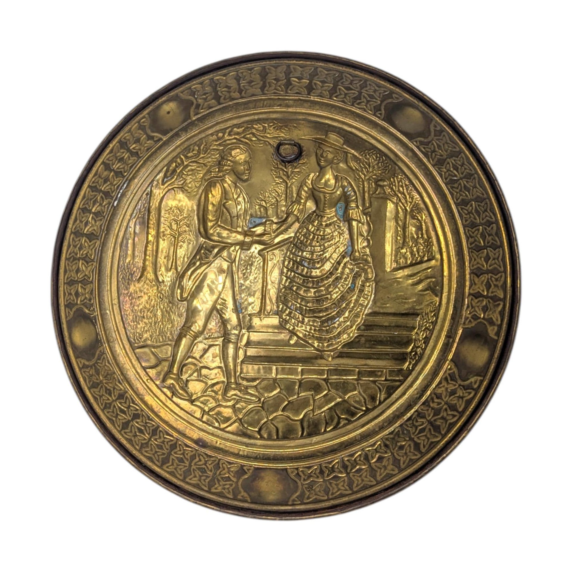 Vintage Large 14-Inch Brass Courting Scene Wall Plates
