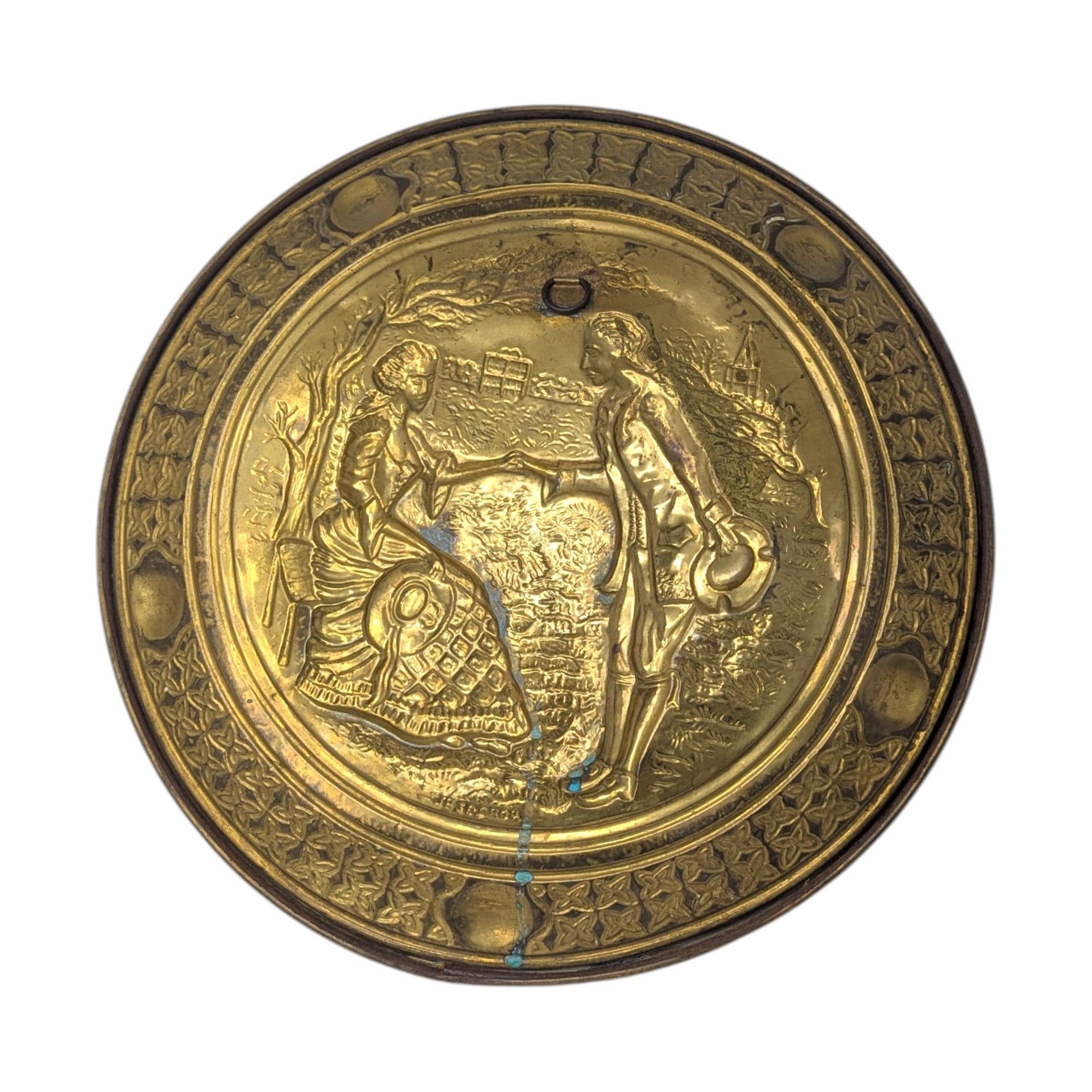 Vintage Large 14-Inch Brass Courting Scene Wall Plates