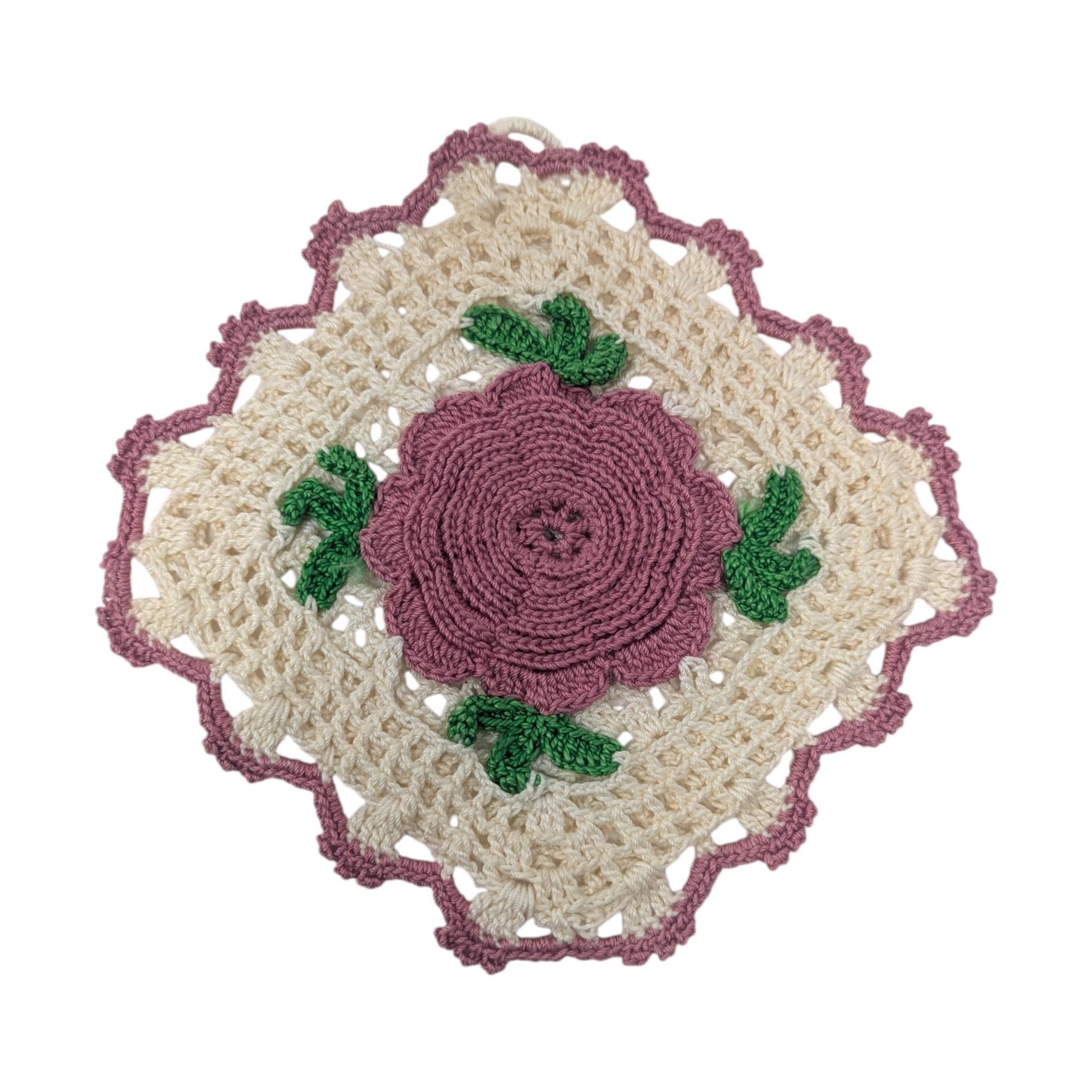Vintage Floral Crochet Pot Holder Set