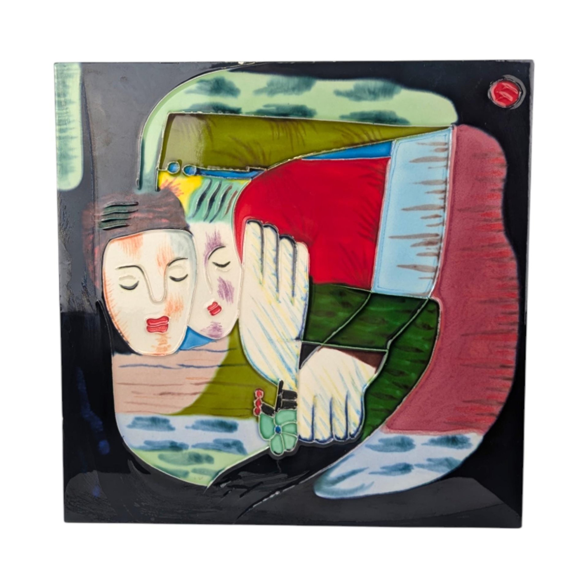 Vintage Yang Yang Hand Painted Ceramic Art Tile