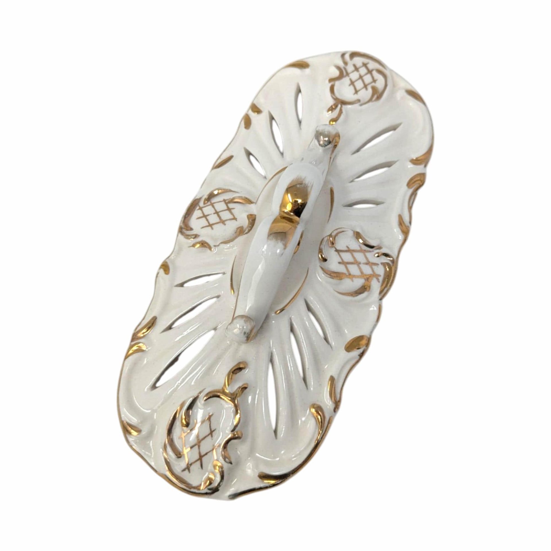 Vintage Ivory and Gold Reticulated Trinket Dish