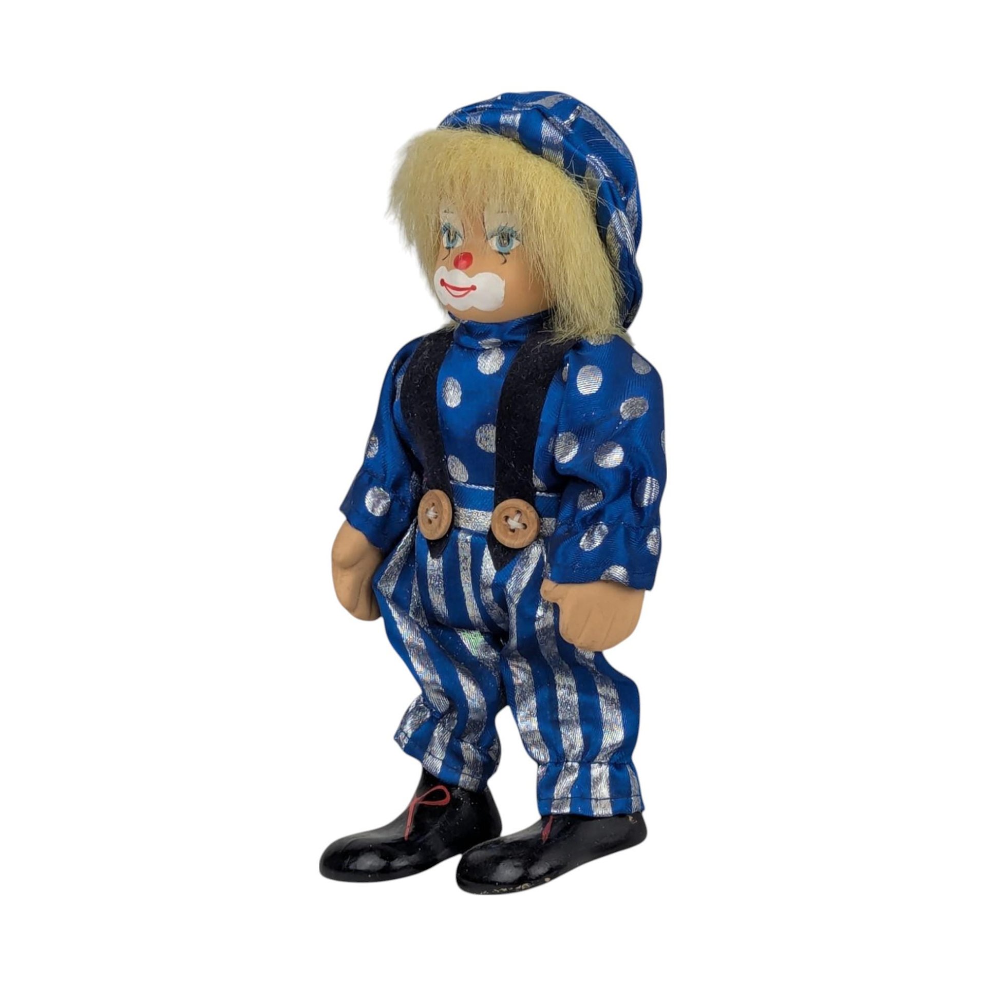 Vintage Blue Polka Dot Porcelain Clown Doll