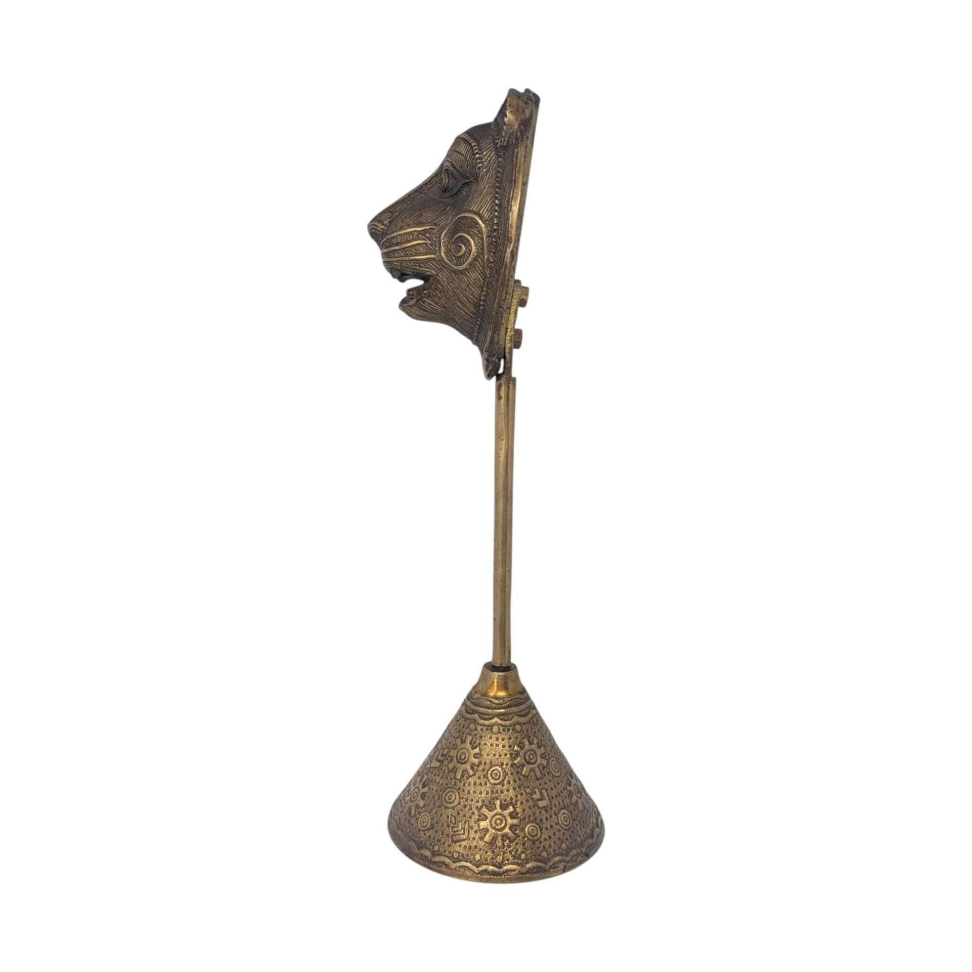 Vintage Brass Tiger Mask on Stand