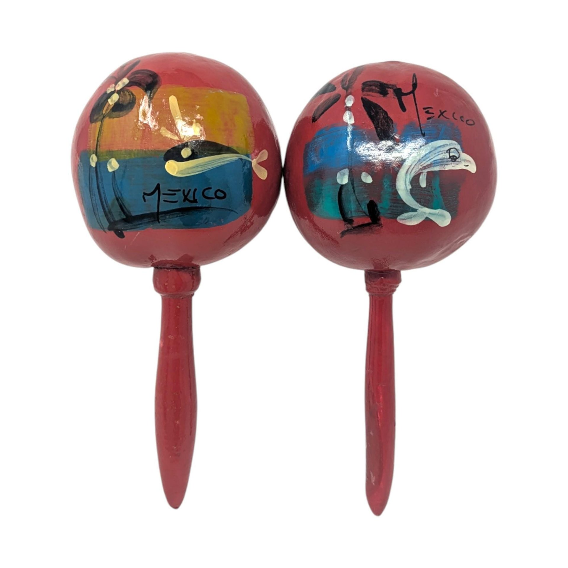 1970s Handpainted Mexican Maracas Pair