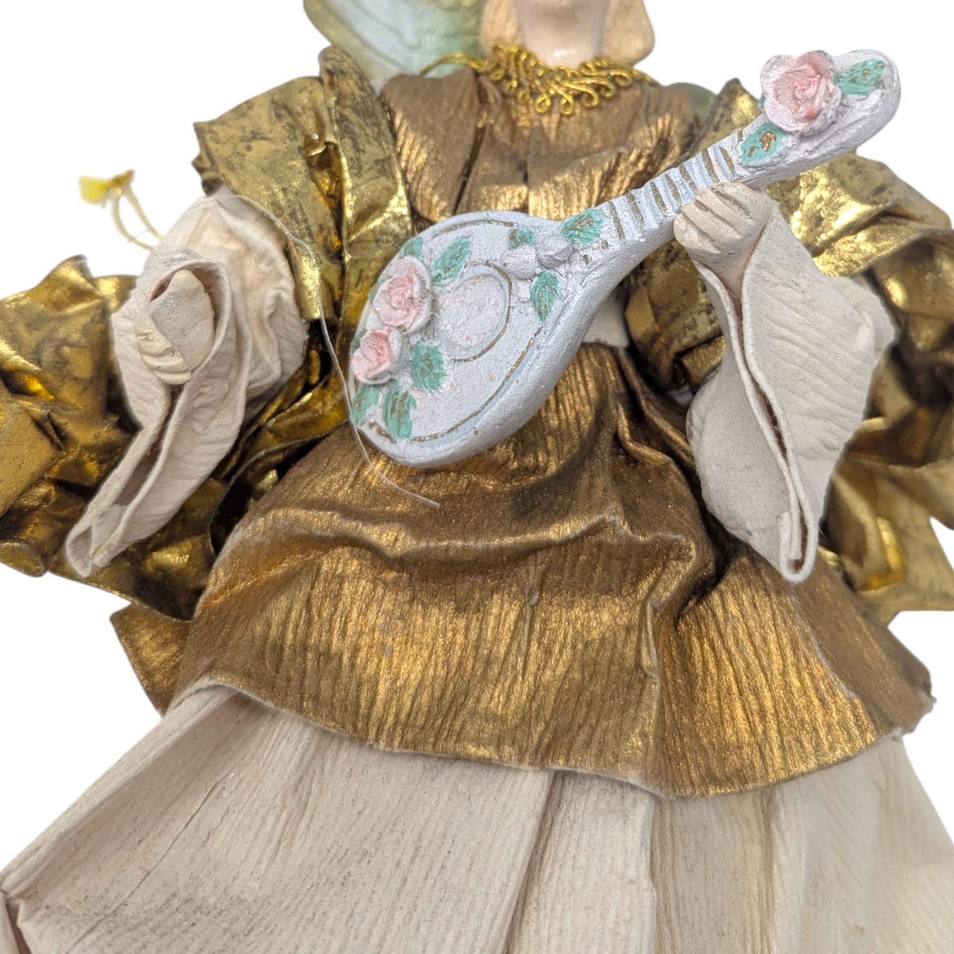 Vintage Gold Paper Mache Musician Angel
