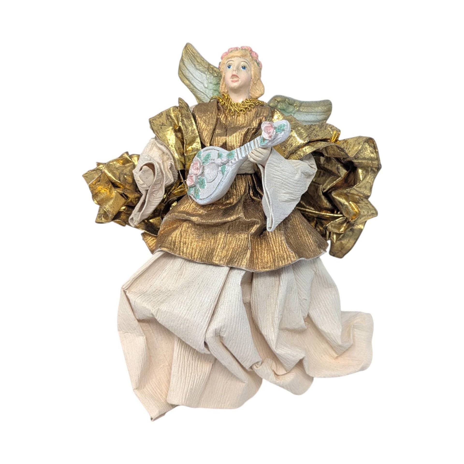 Vintage Gold Paper Mache Musician Angel