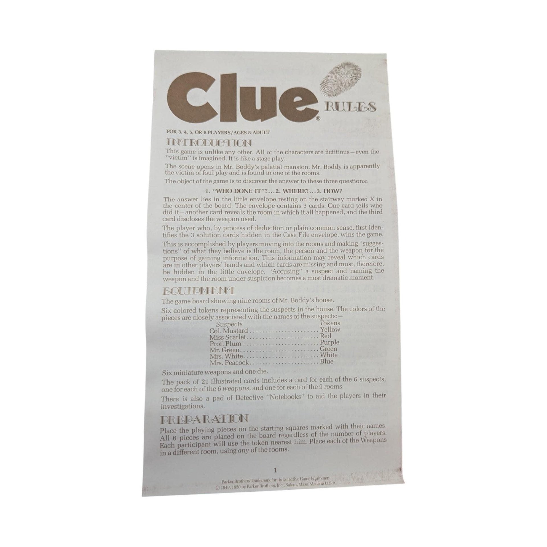 1972 Clue Parker Brothers Detective Game