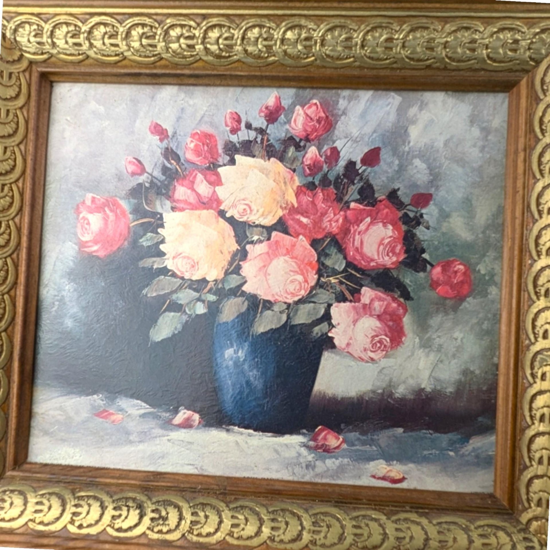 Vintage Still Life Flower Art Treasure Framed Pair