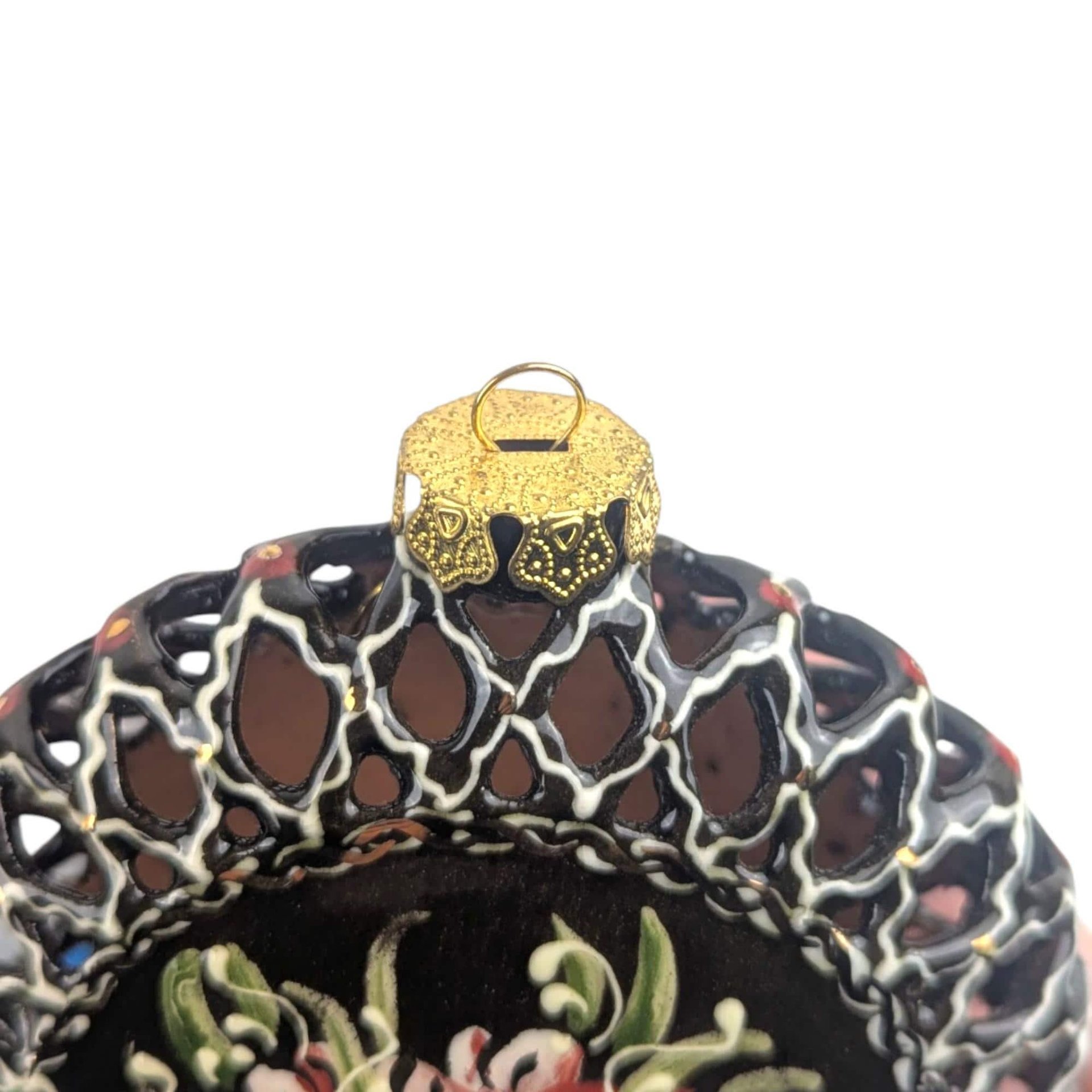 Vintage Hand Painted Clay Floral Ornament