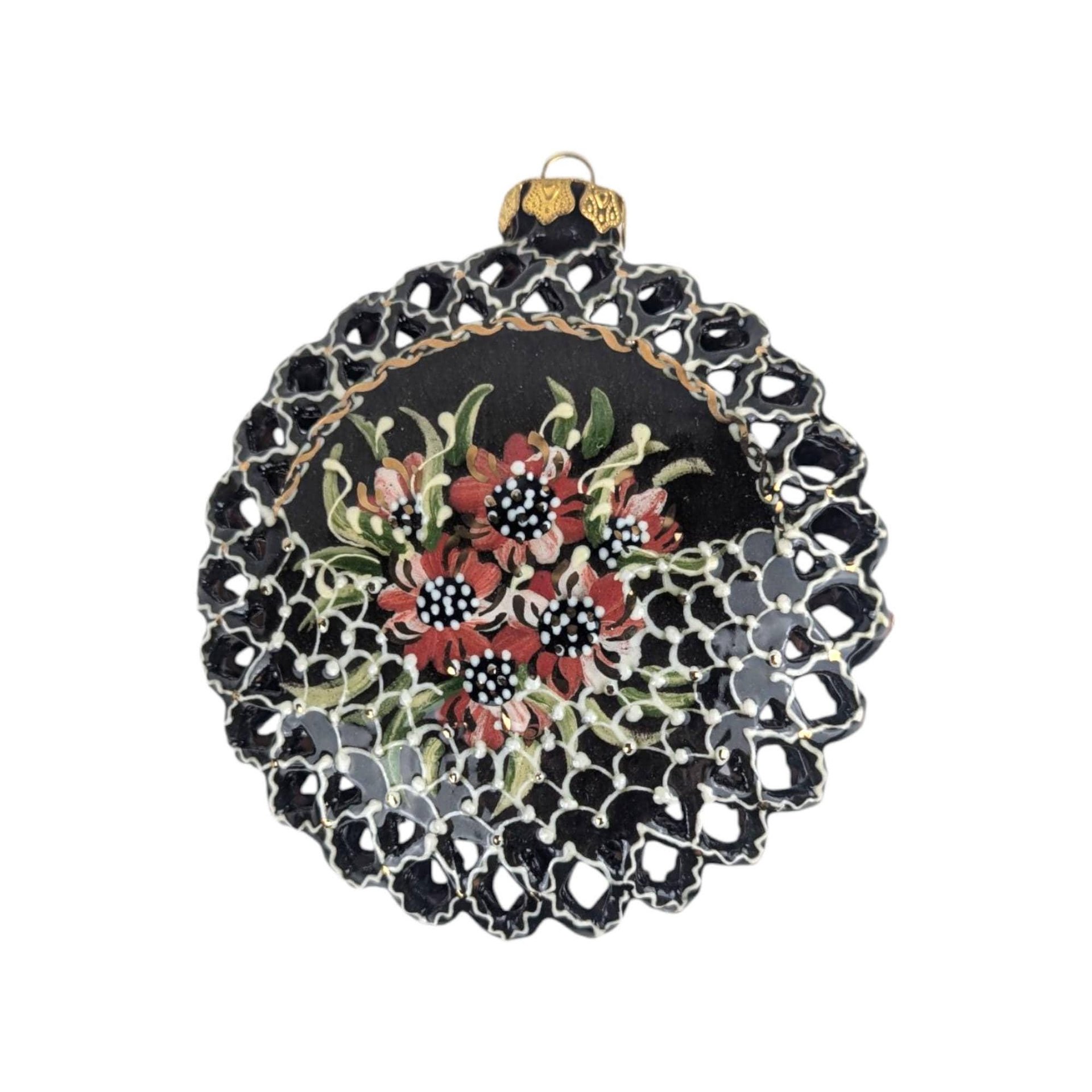 Vintage Hand Painted Clay Floral Ornament