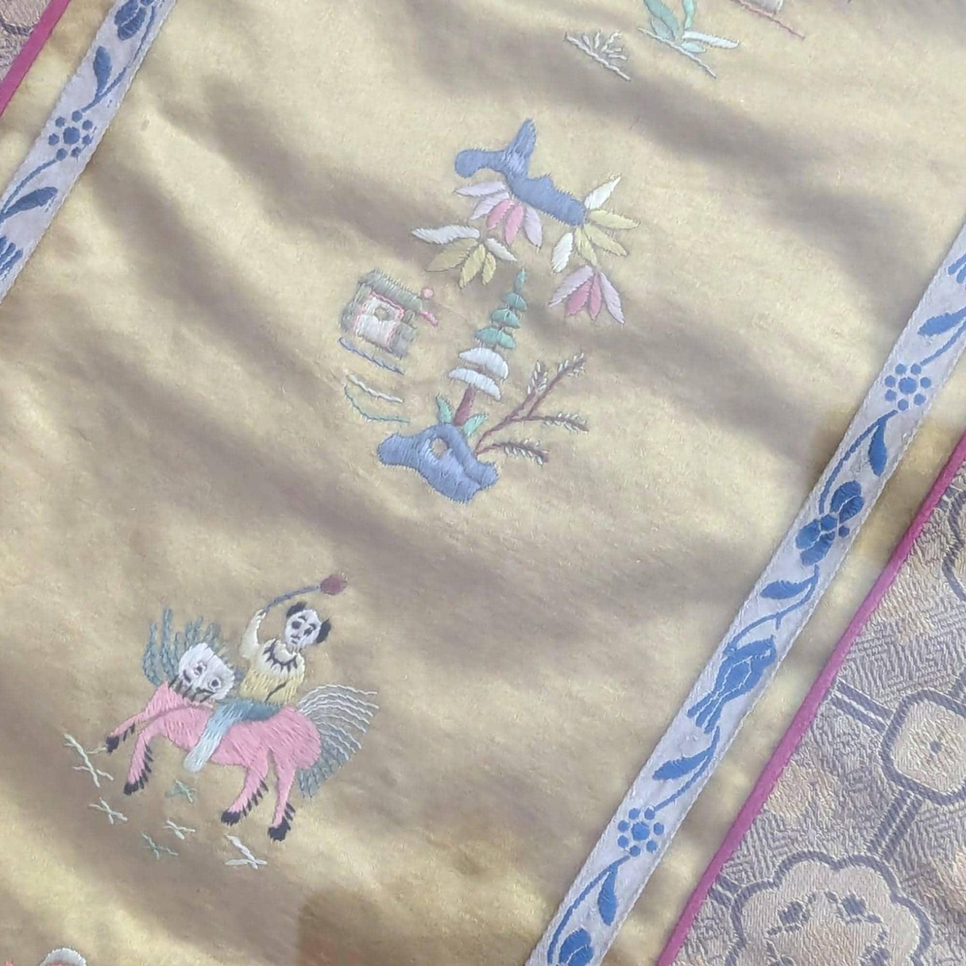 Vintage Silk Embroidery Oriental Wall Hanging