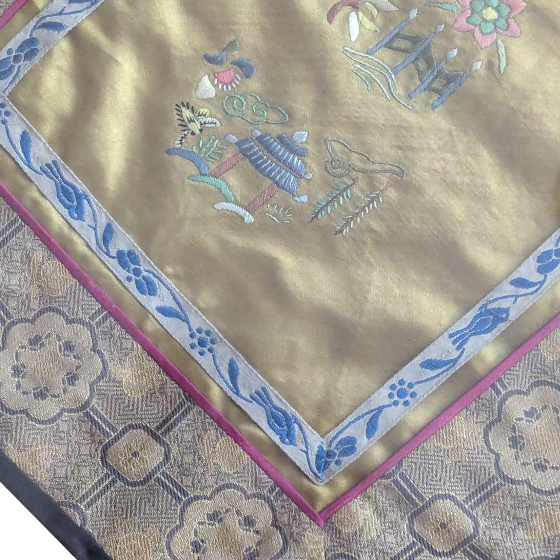 Vintage Silk Embroidery Oriental Wall Hanging