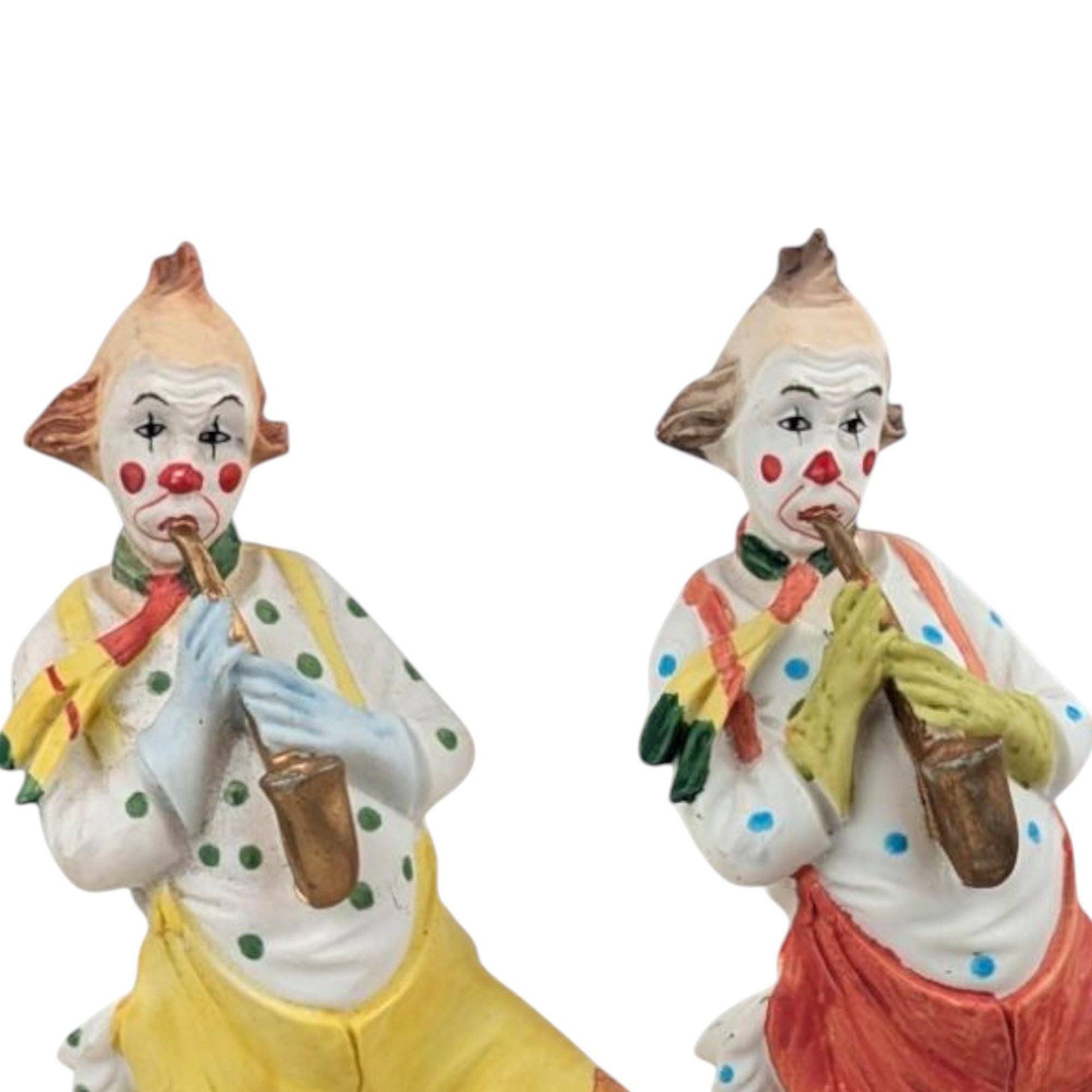 Pair of Vintage Mid-Century Style Resin Musical Clown Figurines