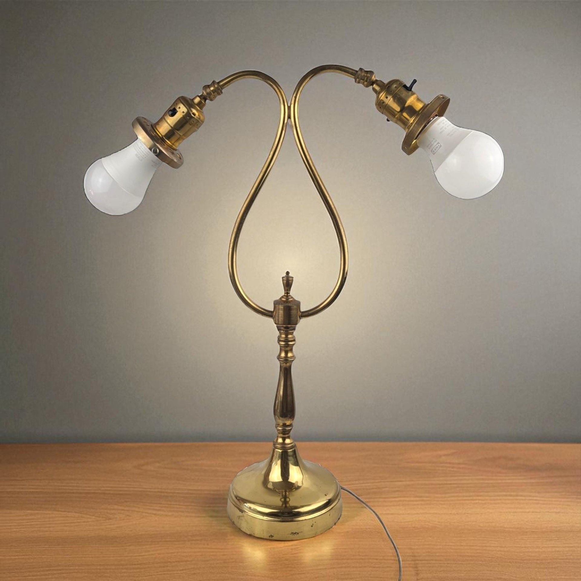 Vintage Double Brass Goose-Neck Table Lamp