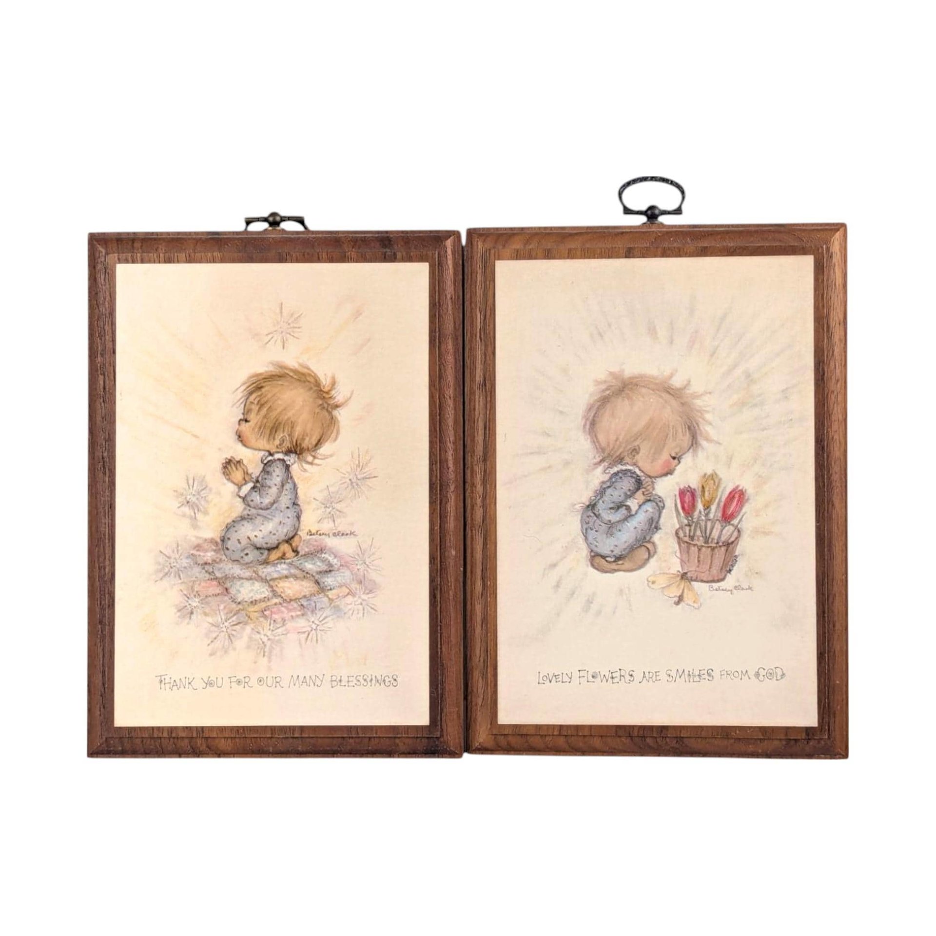 Vintage Betsey Clark Wooden Wall Plaque Pair