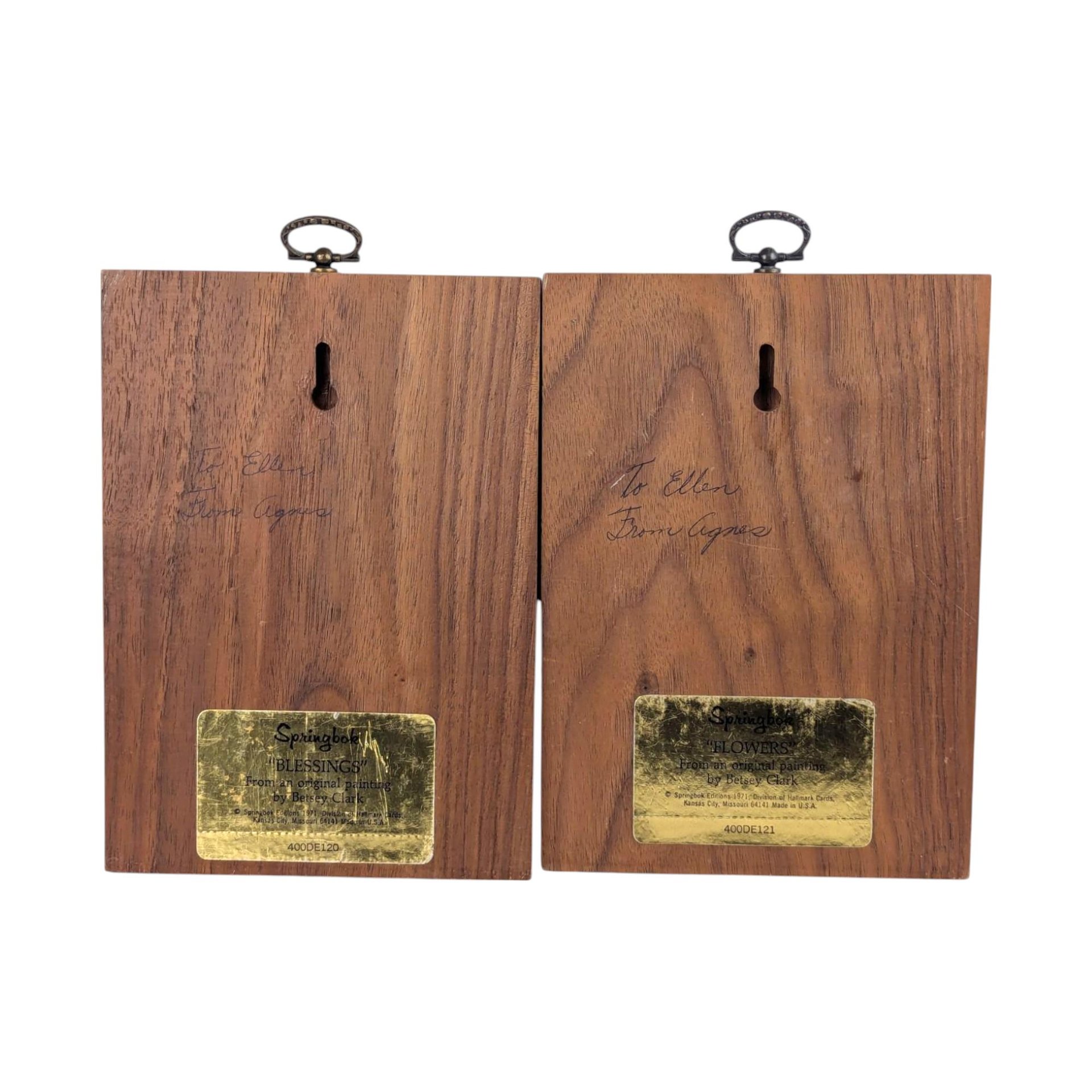 Vintage Betsey Clark Wooden Wall Plaque Pair