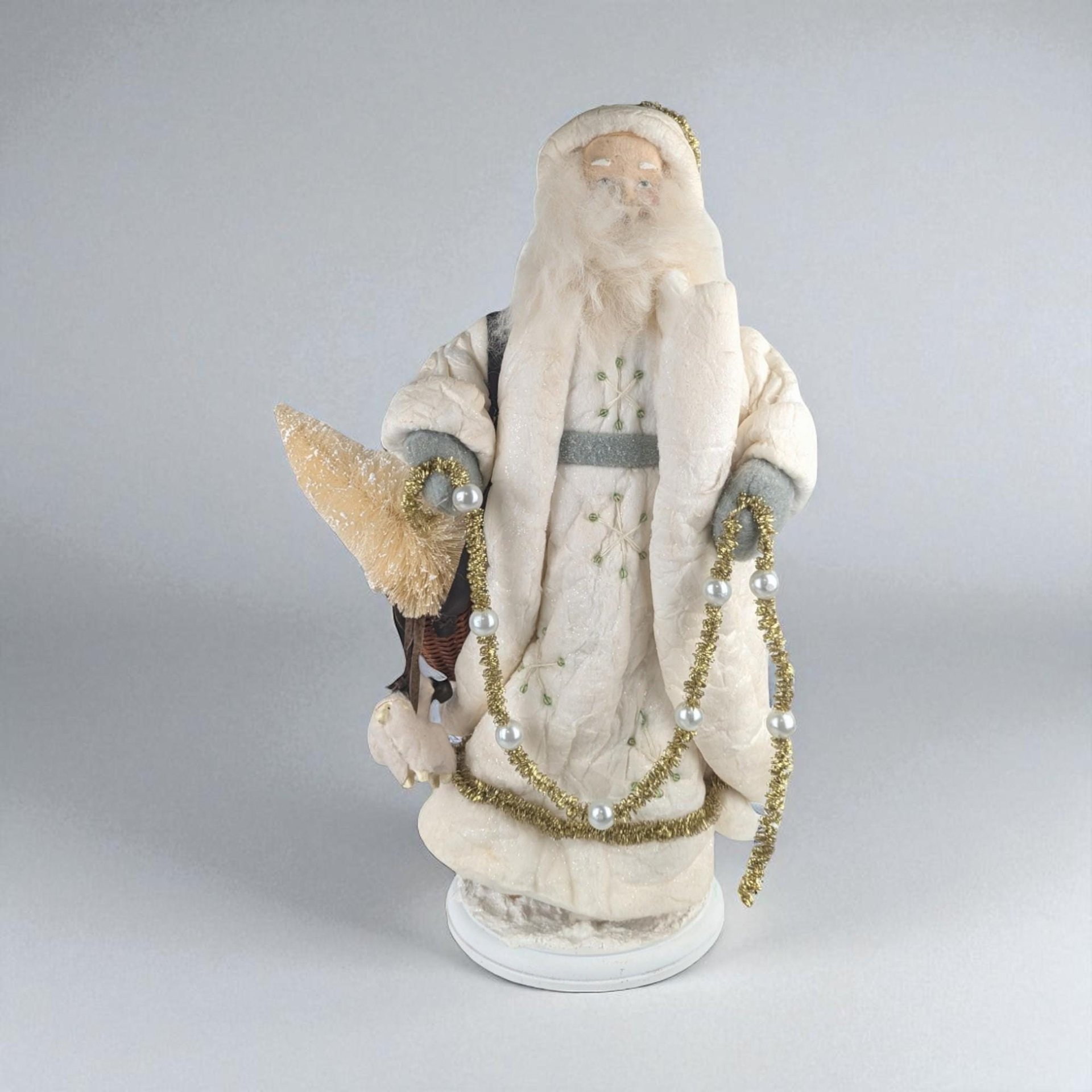 Vintage Cream-Clothed Father Christmas with Lambs