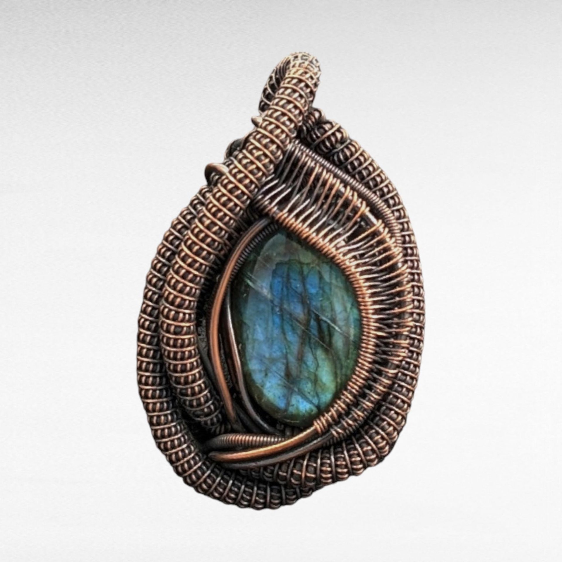 Handmade Copper Wire Wrapped Labradorite Pendant