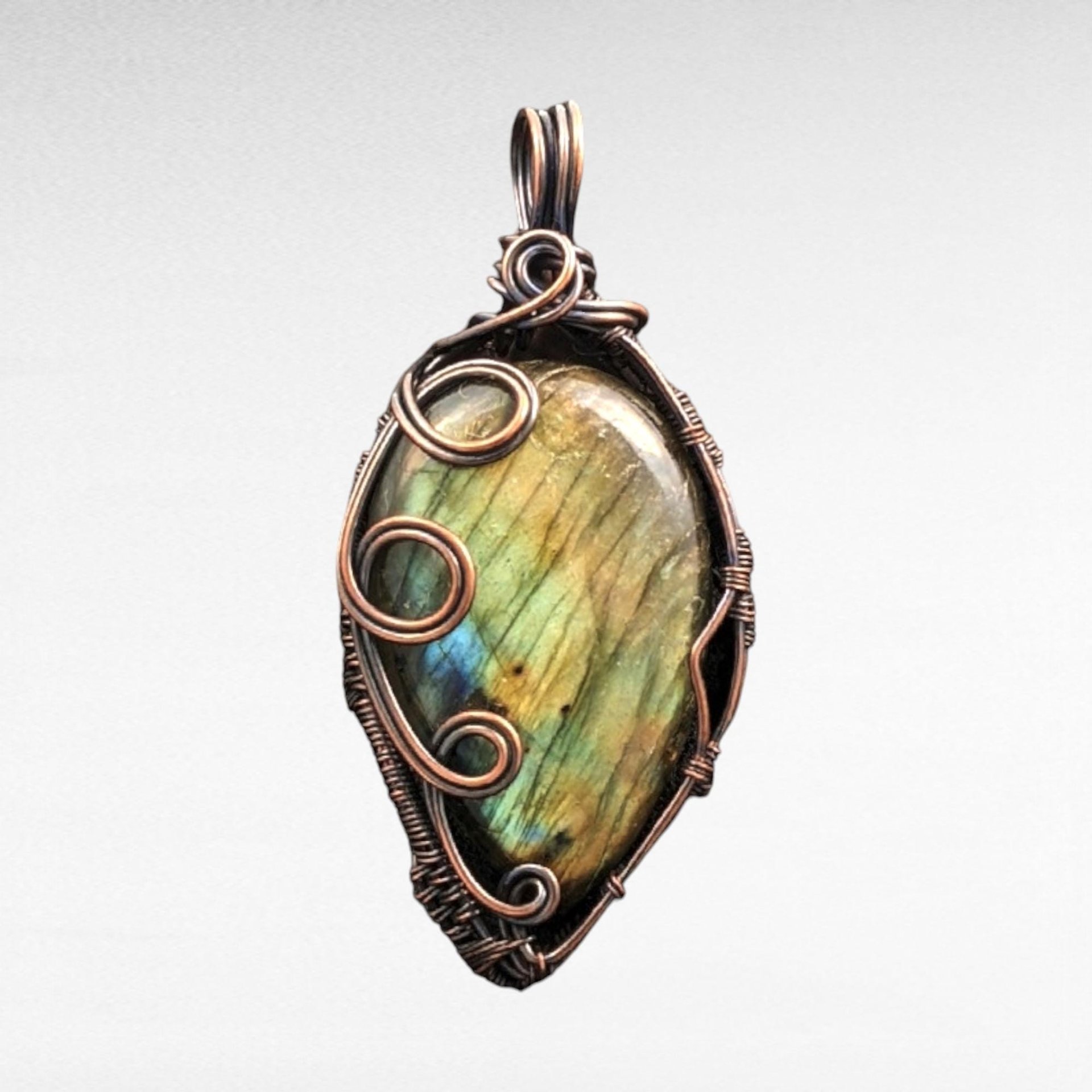 Handcrafted Copper Wire Wrapped Labradorite Pendant