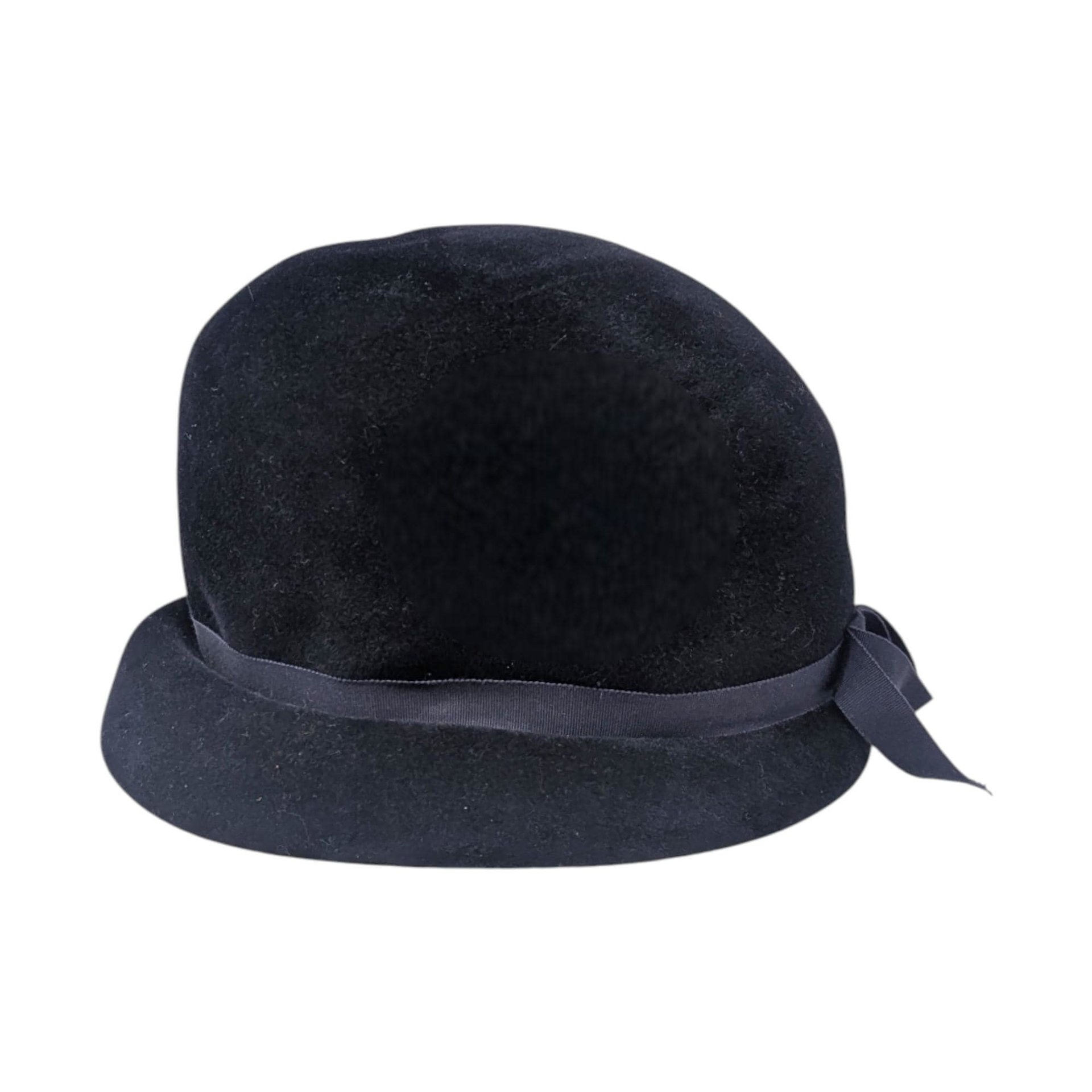 1950s Firenze Blue Wool Felt Cloche Hat with Ribbon