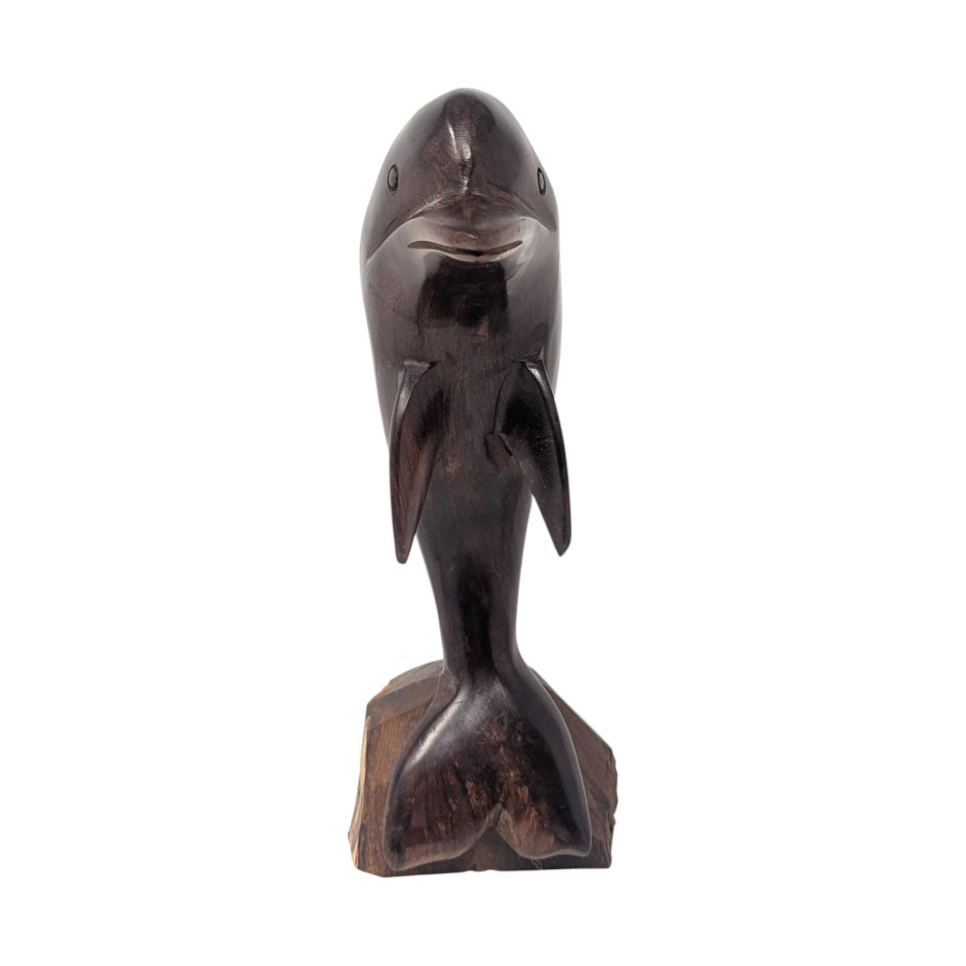 1970s Hand Carved Desert Ironwood Dolphin Sculpture on Natural Base