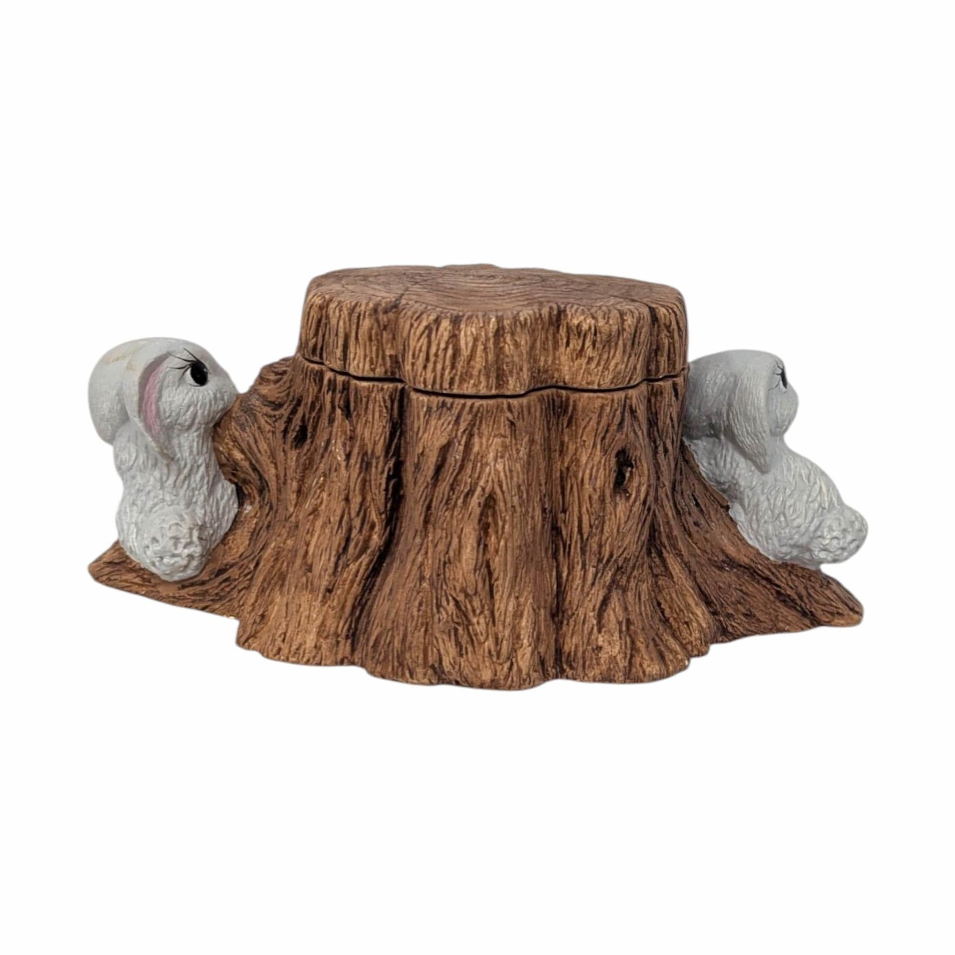 1979 Holland Mold Hand Painted Rabbit Tree Stump Dish