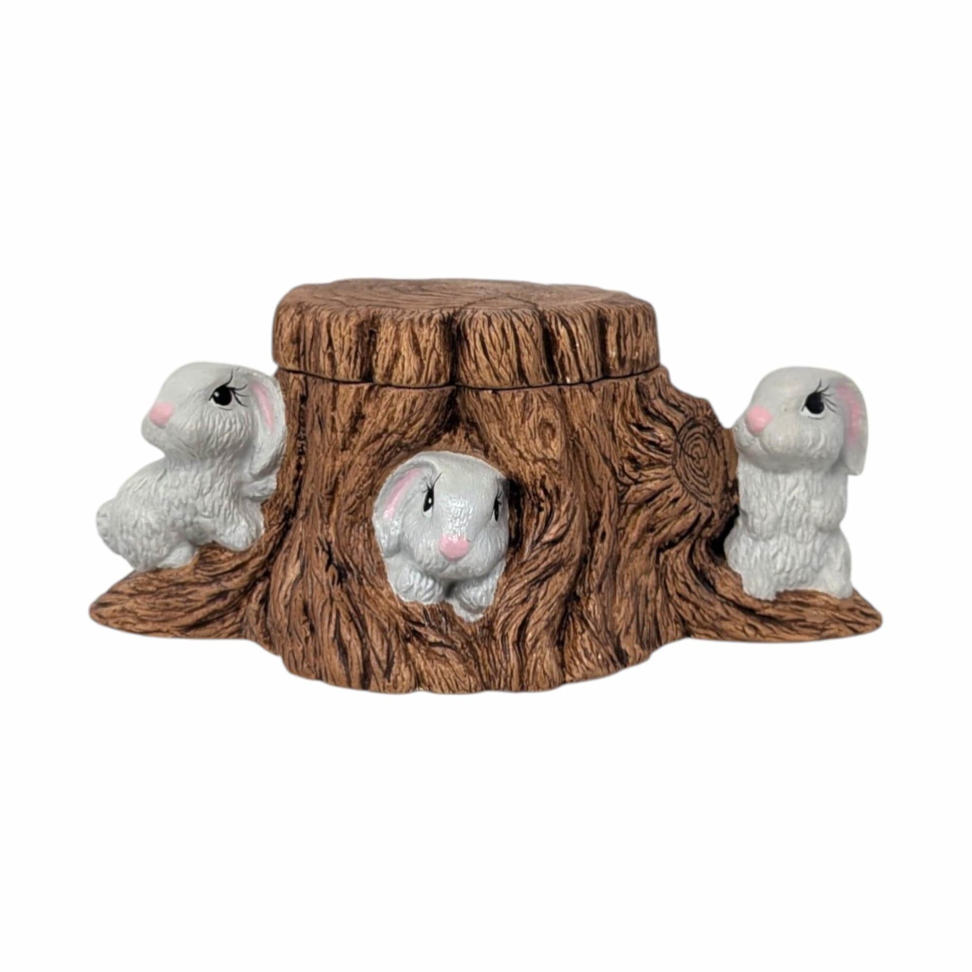 1979 Holland Mold Hand Painted Rabbit Tree Stump Dish