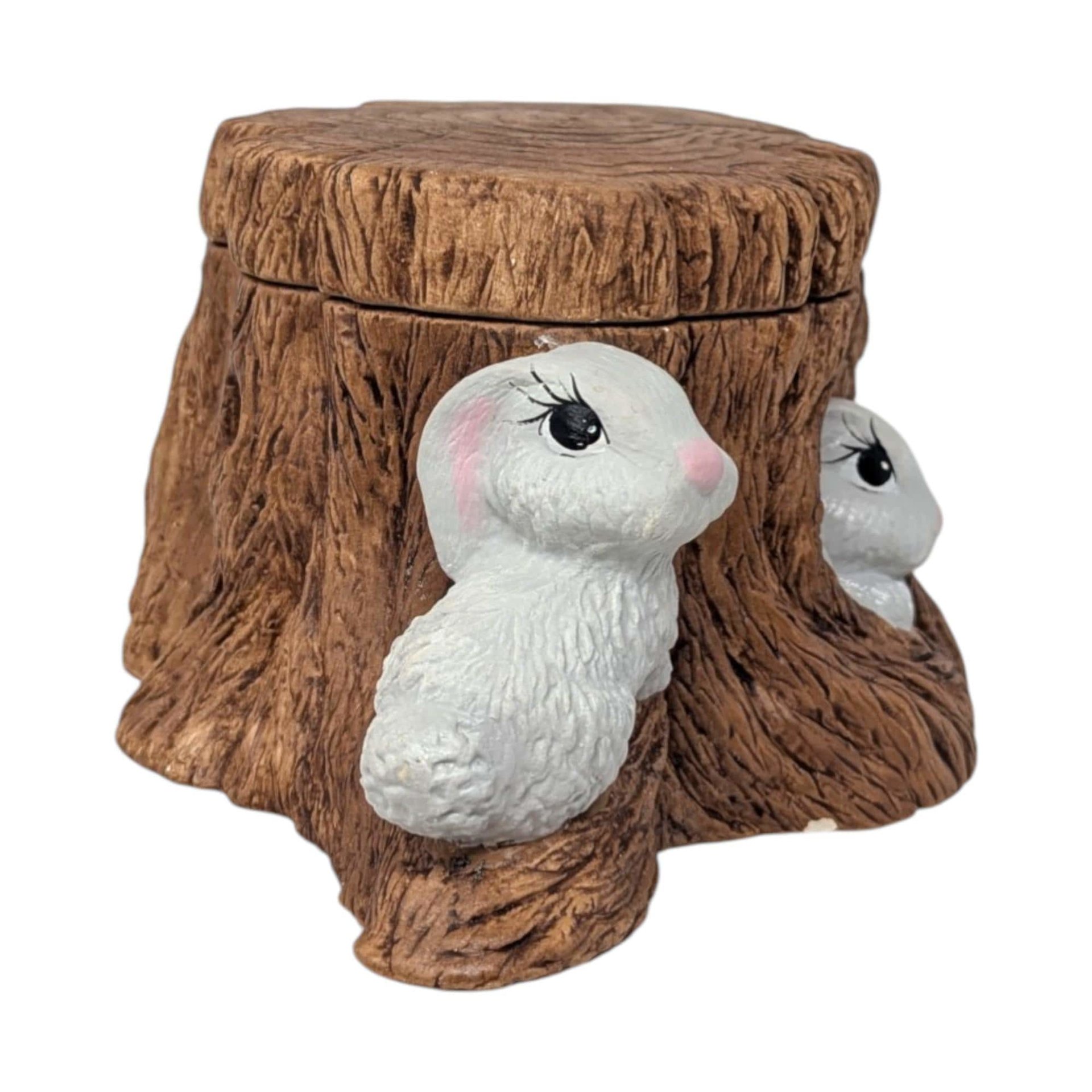 1979 Holland Mold Hand Painted Rabbit Tree Stump Dish