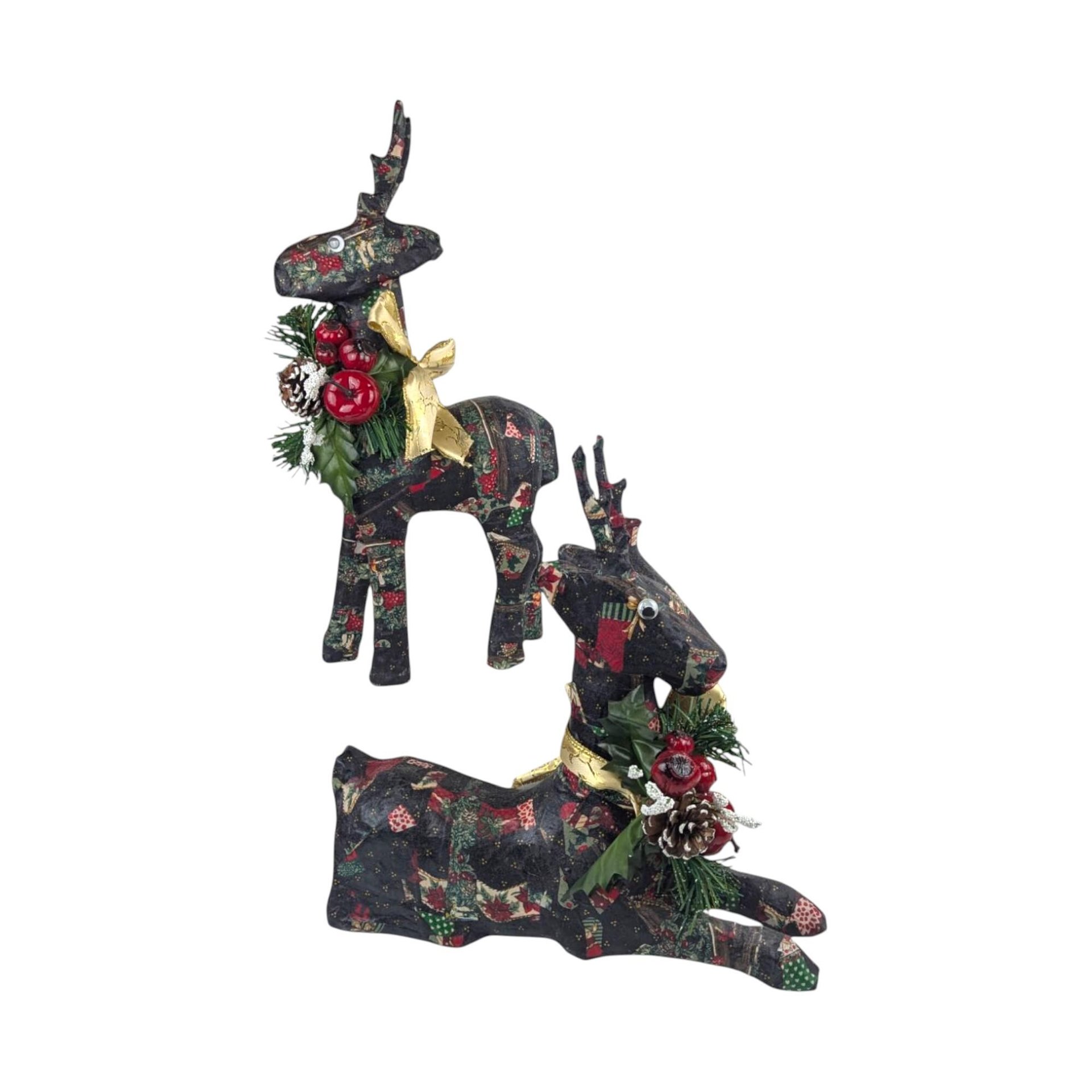 Vintage Mid-Century Paper Mache Christmas Reindeer Pair