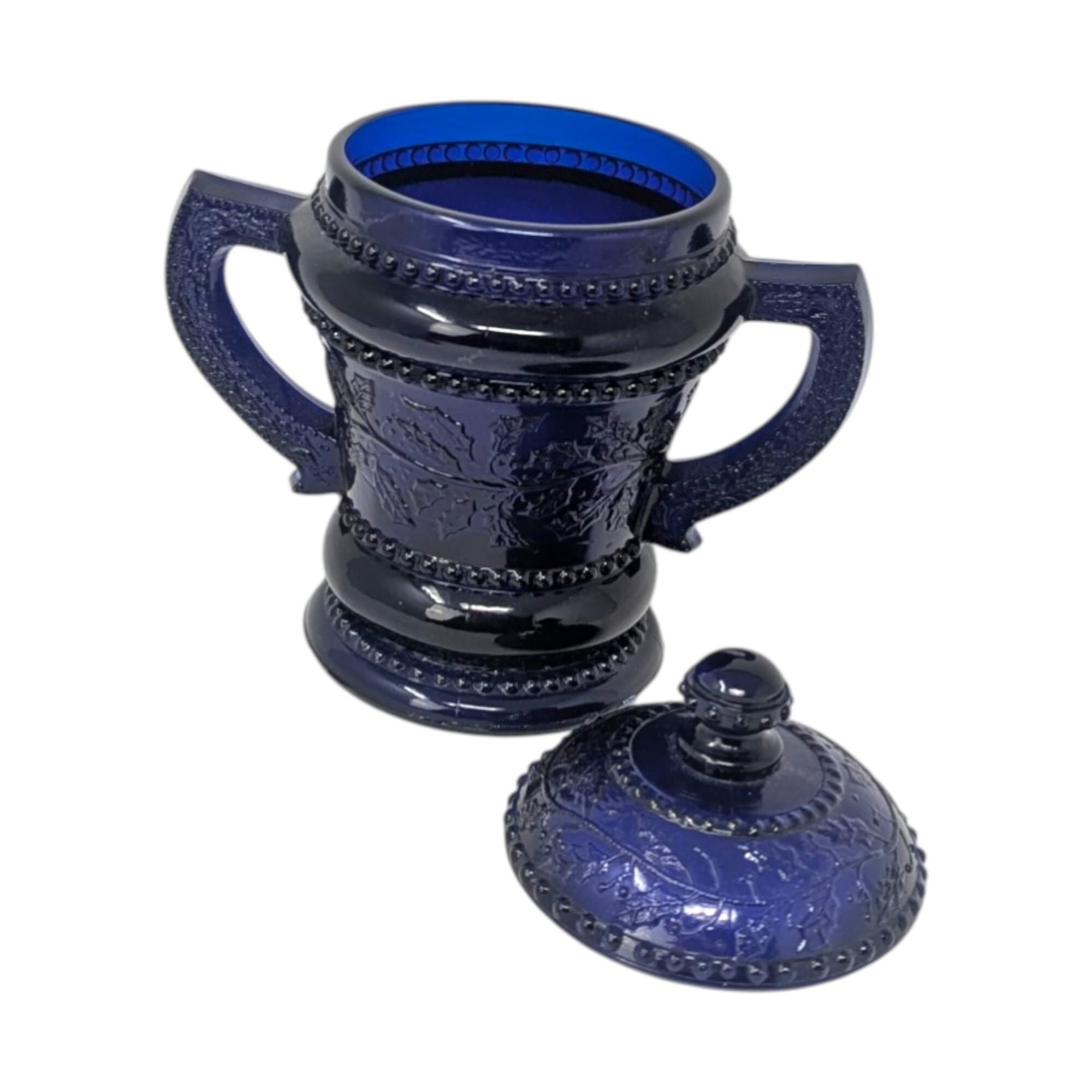 Vintage Cobalt Blue Glass Sugar Bowl