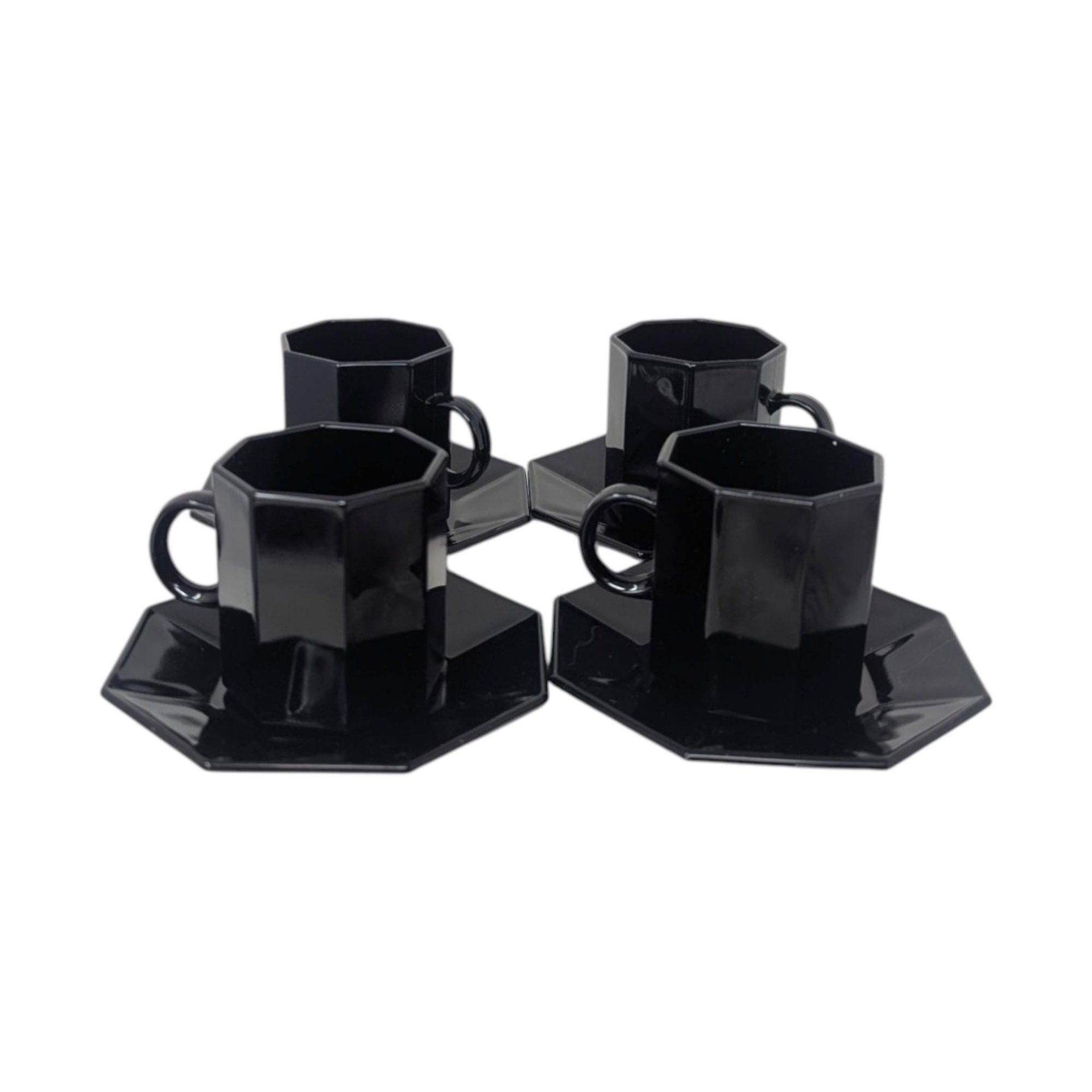 Vintage Arcoroc Octime Black Glass Coffee Set