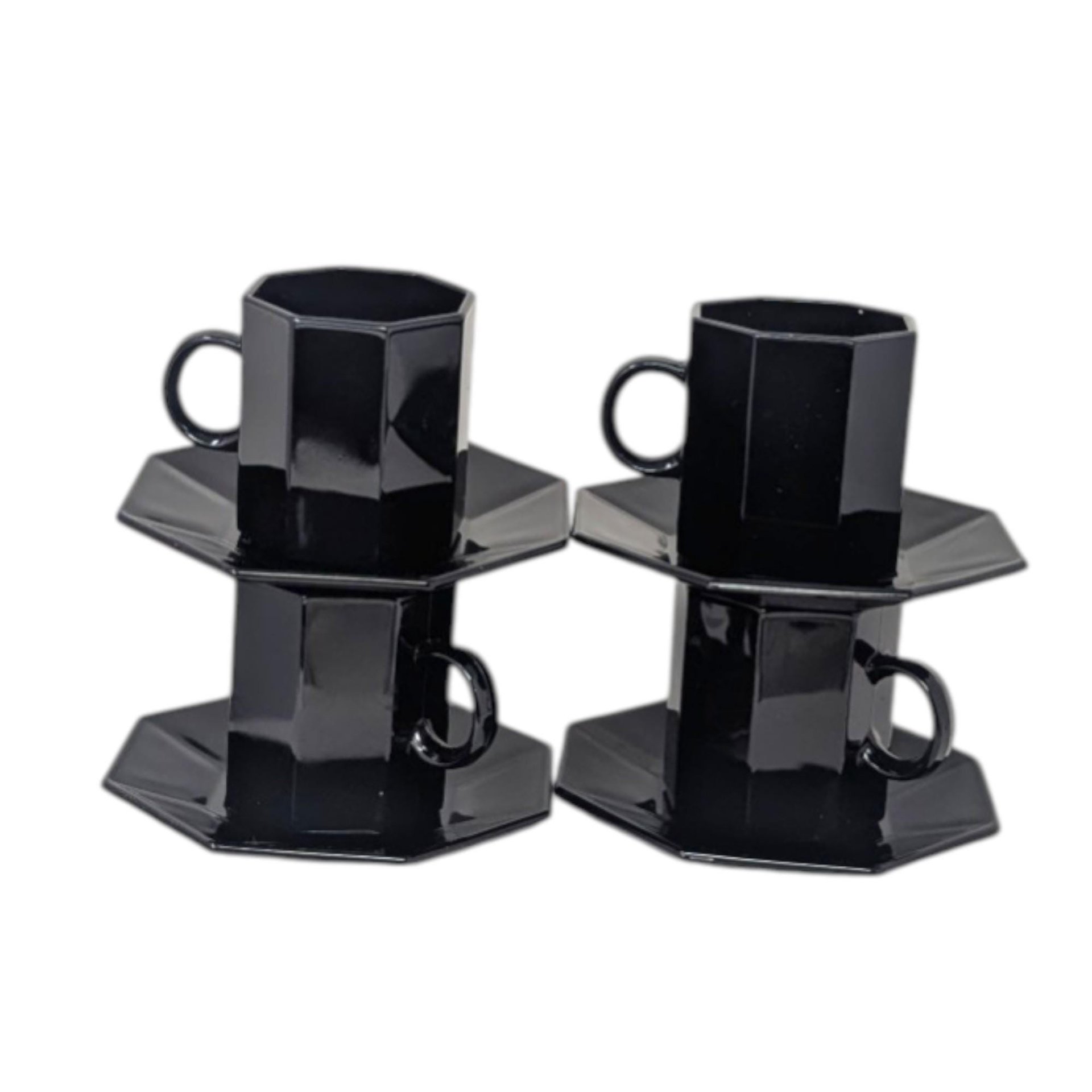 Vintage Arcoroc Octime Black Glass Coffee Set