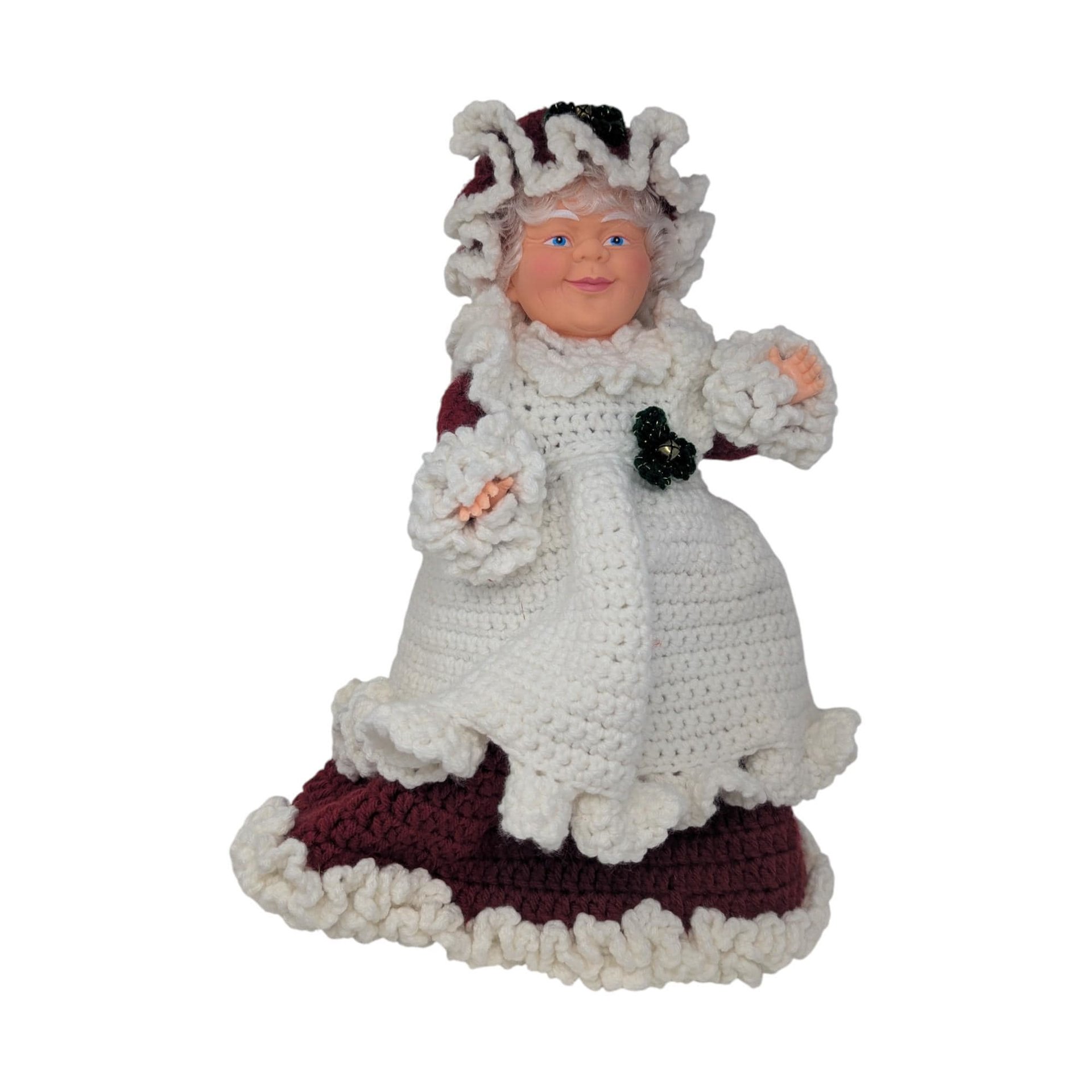 1980s Crochet Dressed Plastic Santa and Mrs. Claus Dolls