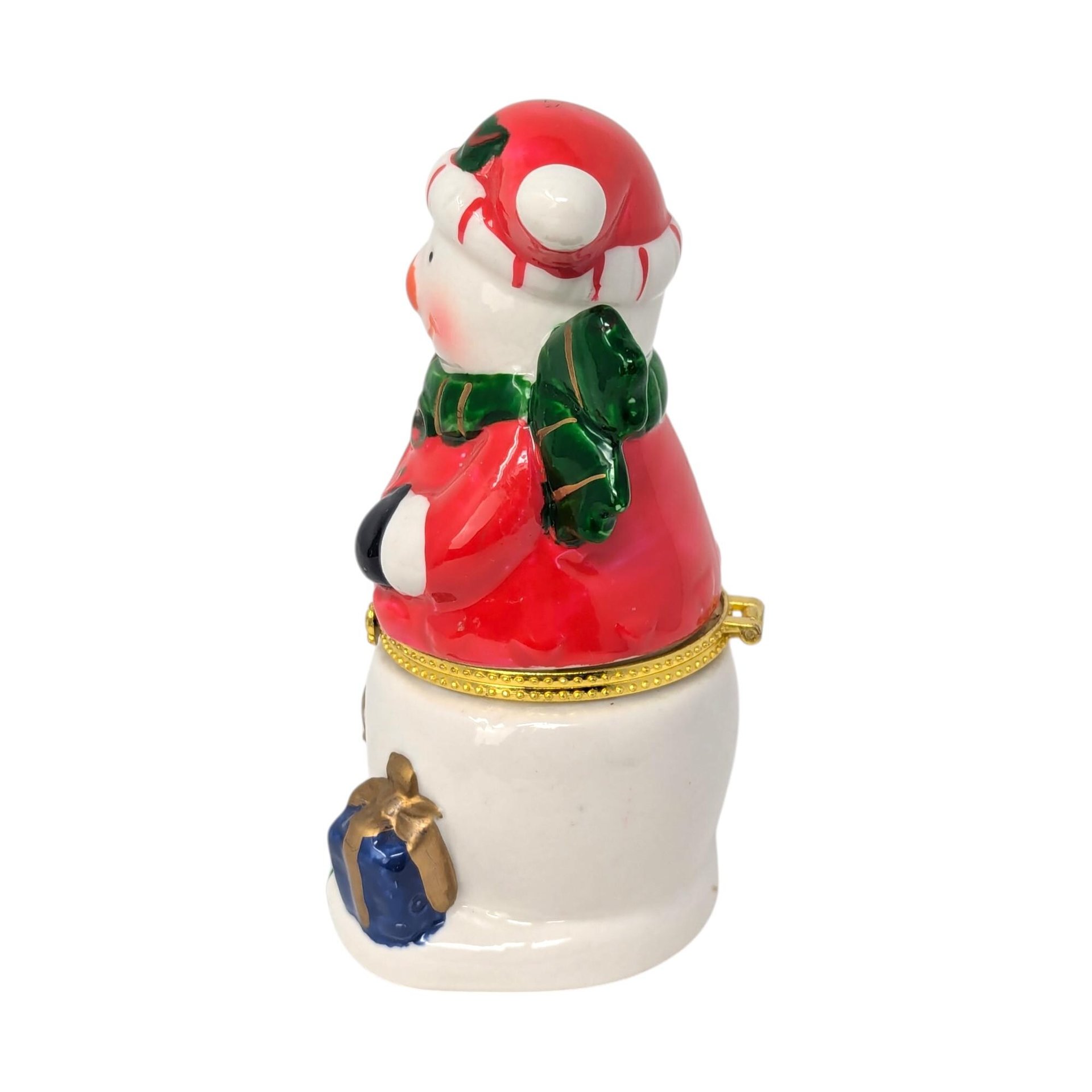 Vintage Ceramic Snowman Holiday Trinket Box