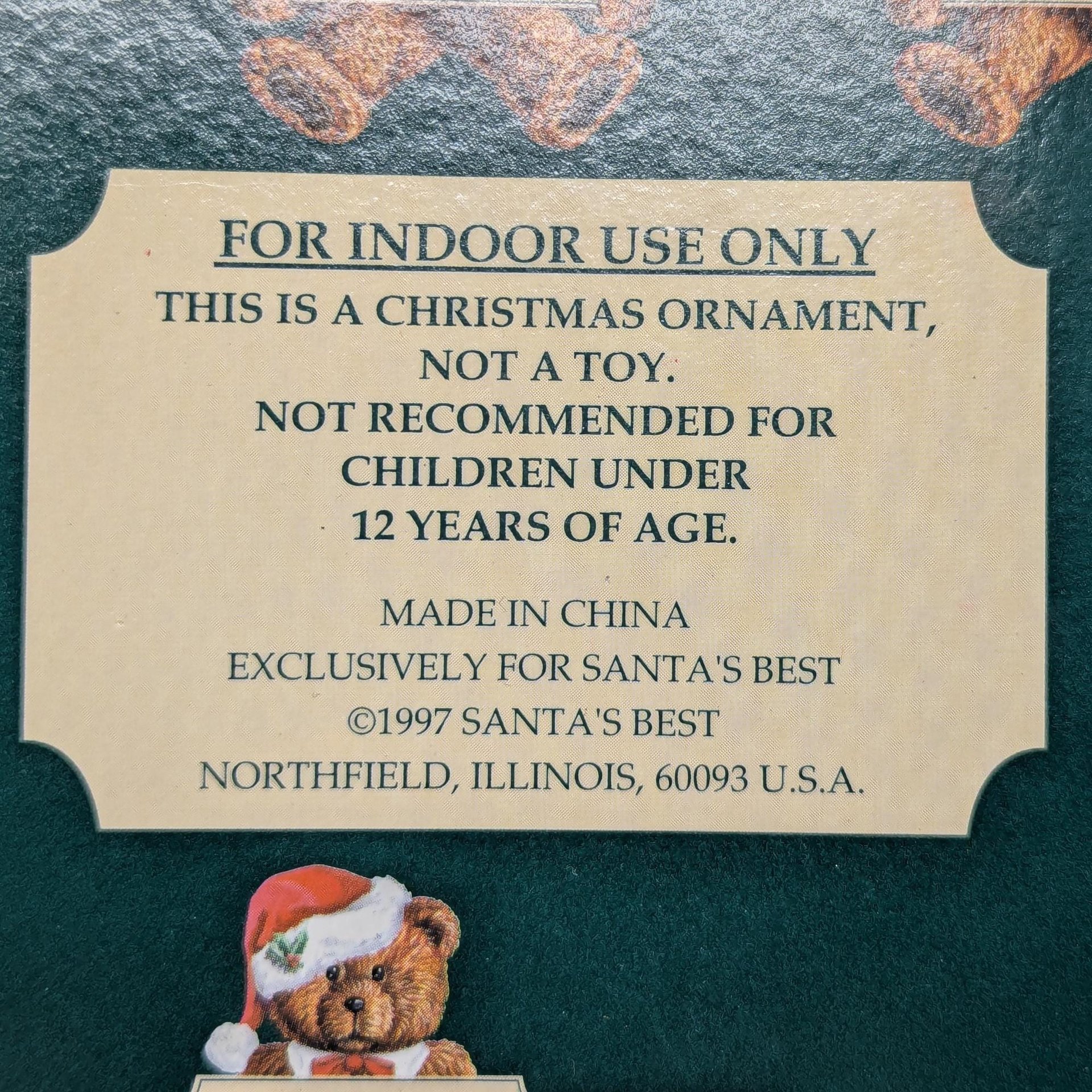 1997 Cubby Bear European Mouth Blown Glass Ornament