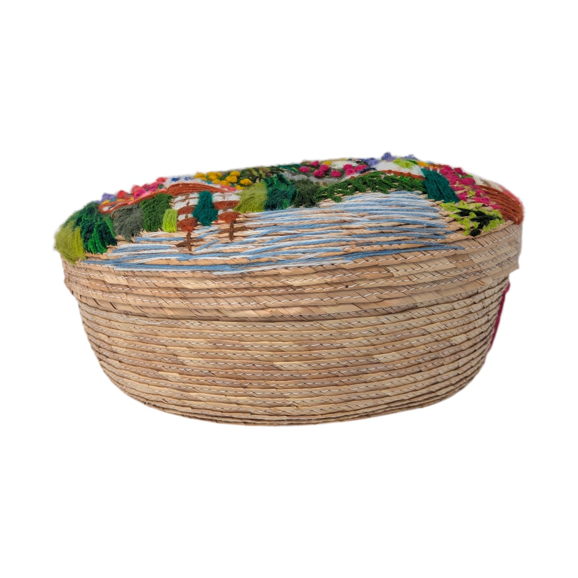Vintage Guadalajara Embroidered Wicker Covered Bowl
