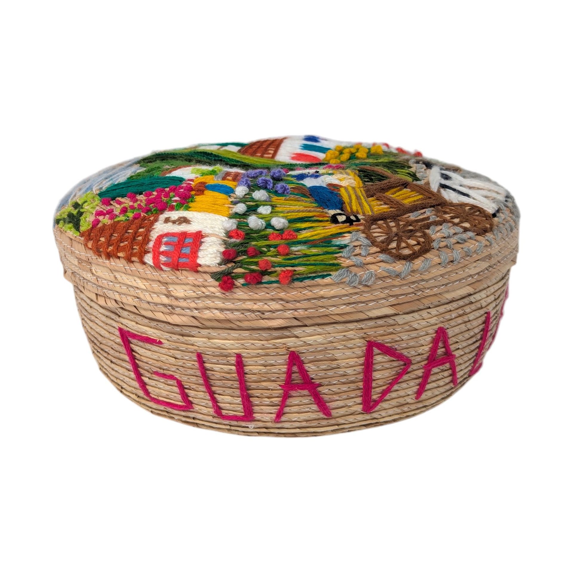 Vintage Guadalajara Embroidered Wicker Covered Bowl