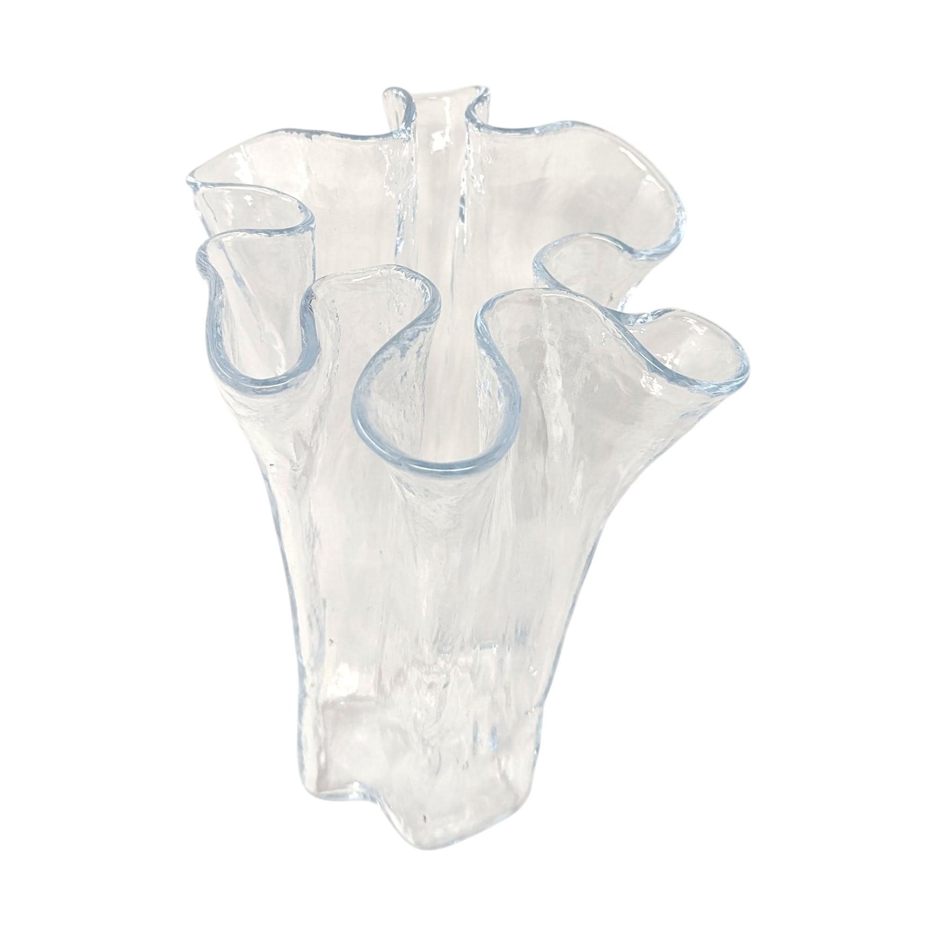 Vintage Muurla Clear Ruffled Freeform Art Glass Vase