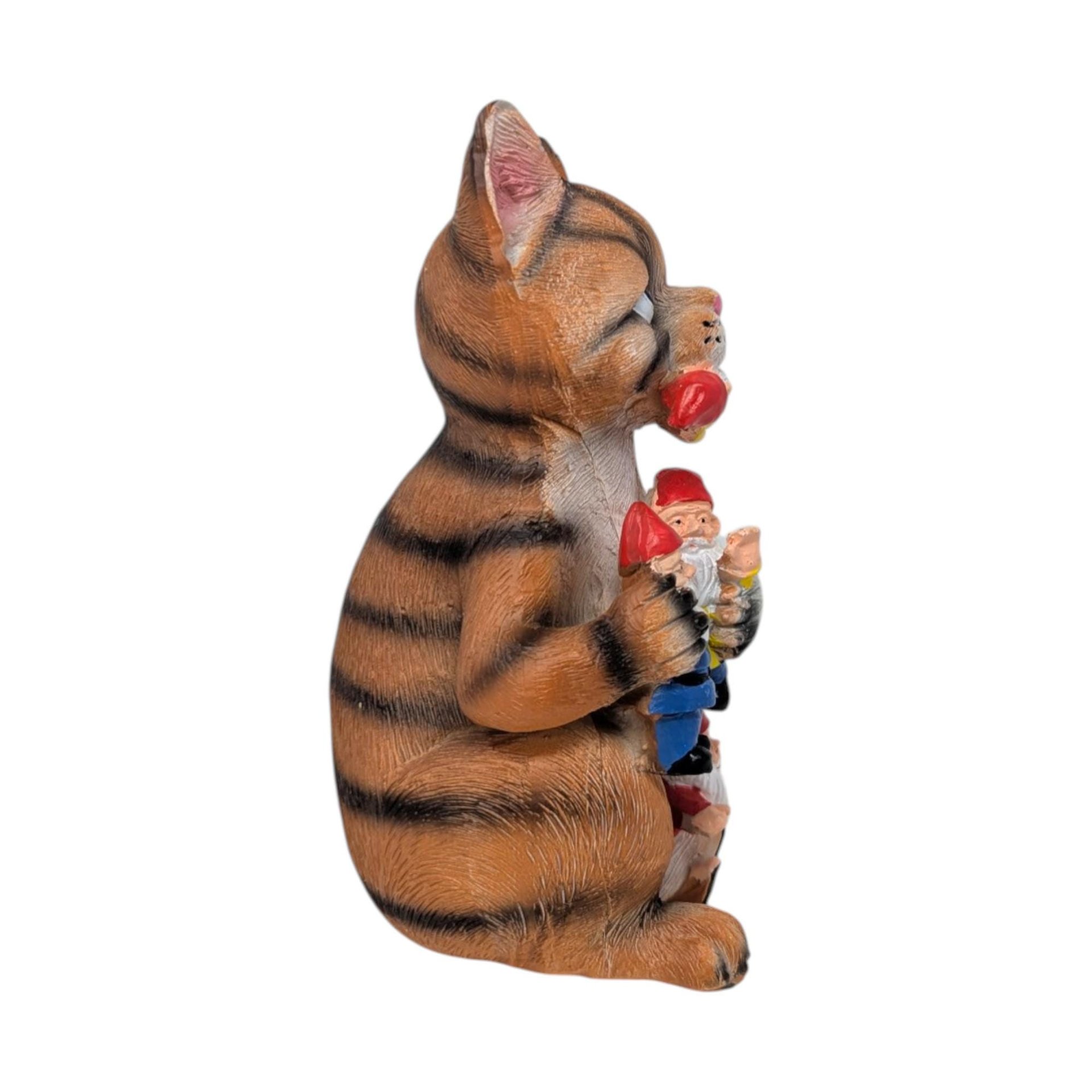 Vintage Resin Cat and Gnomes Figurine